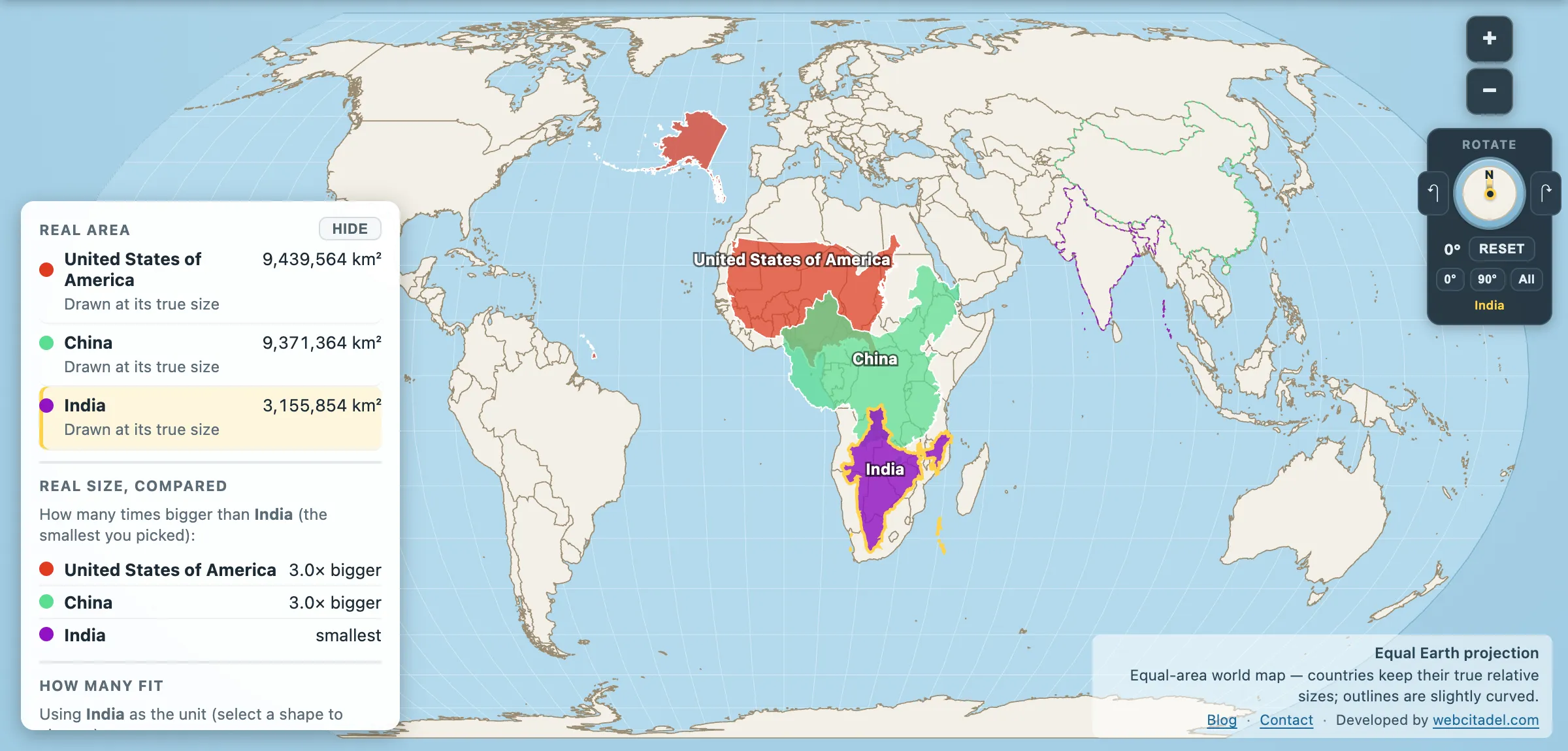 The same comparison on Equal Earth