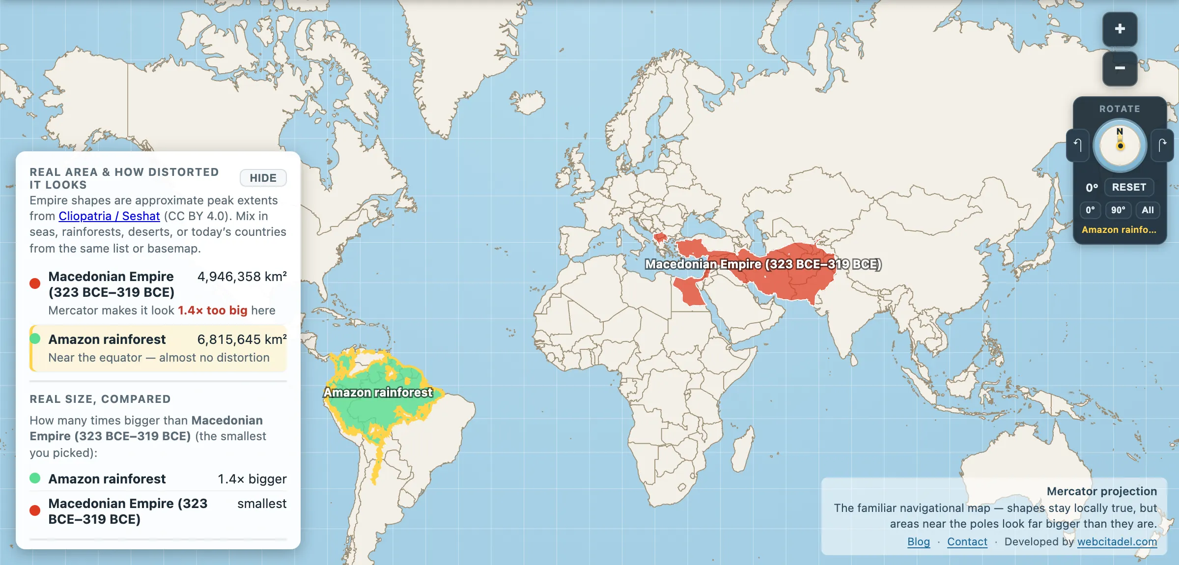 The same comparison on Mercator