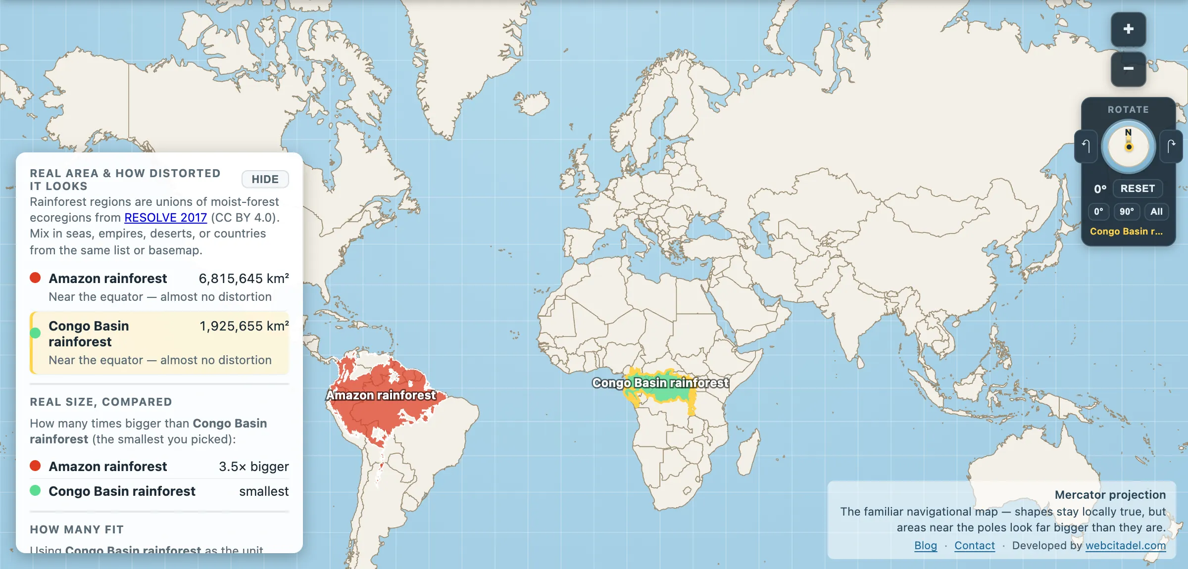 The same comparison on Mercator