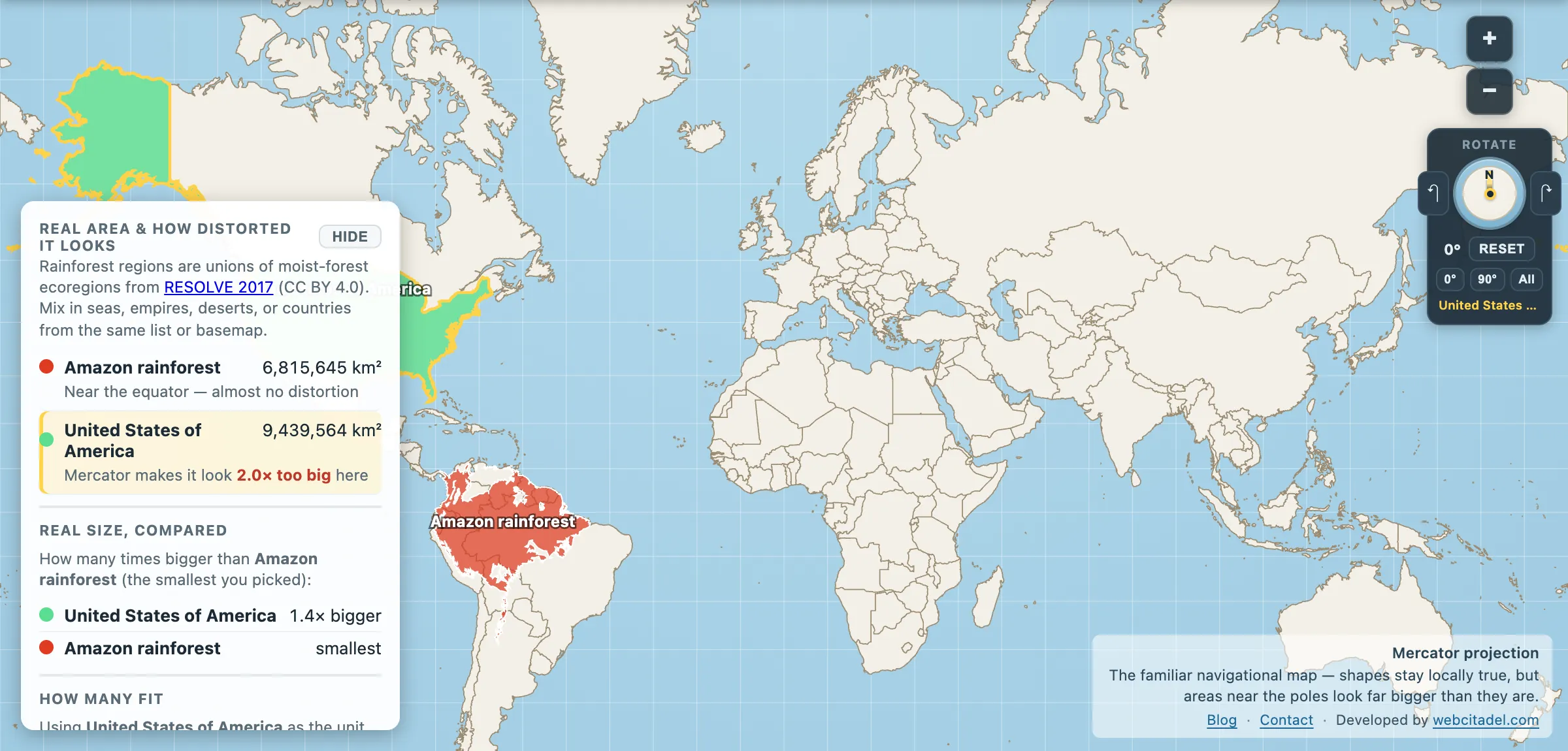 The same comparison on Mercator