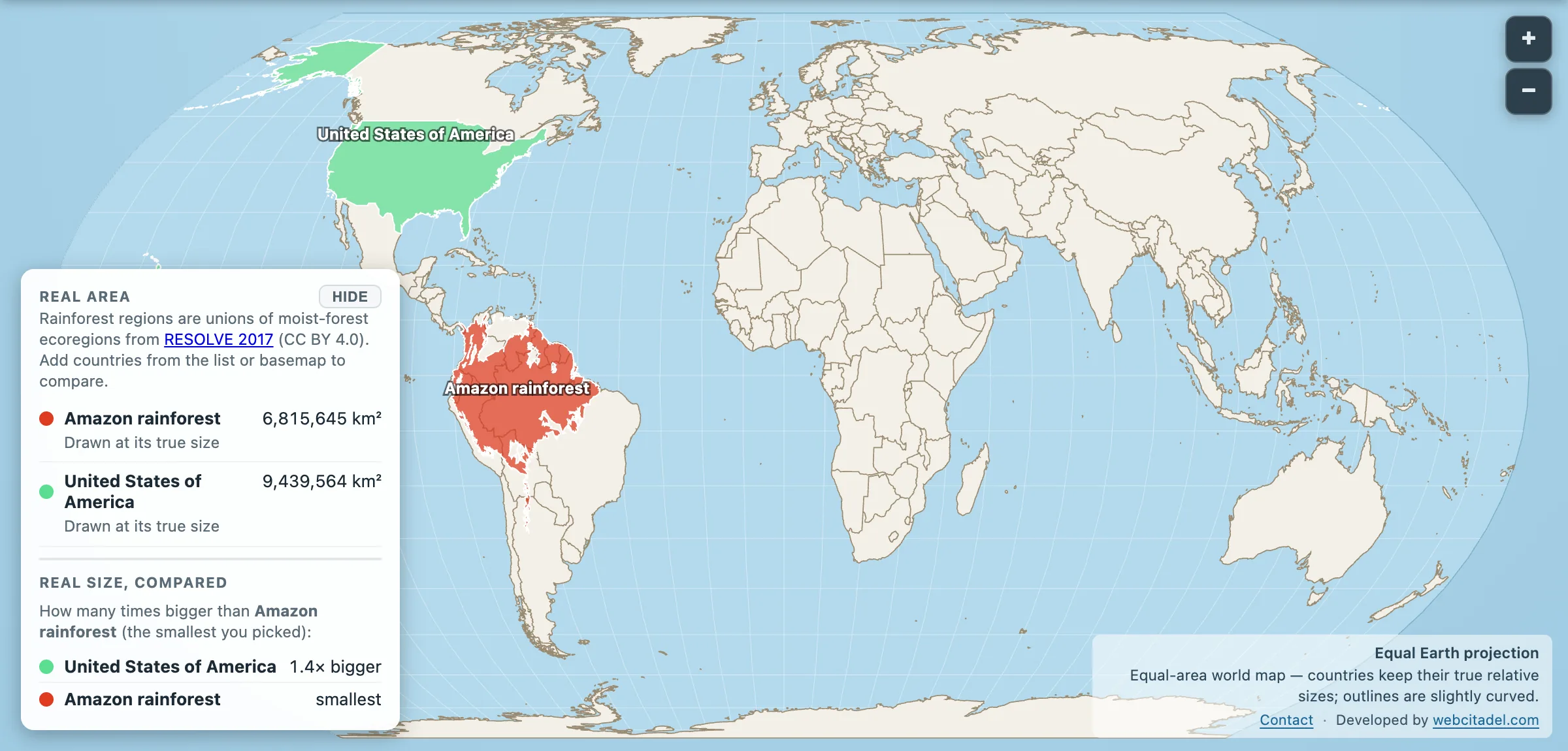 Amazon rainforest outline next to the United States