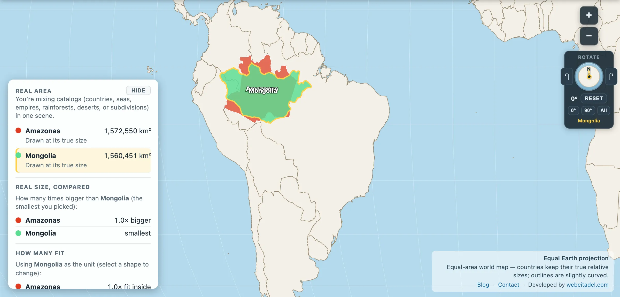 Amazonas state compared with Mongolia on an equal-area map