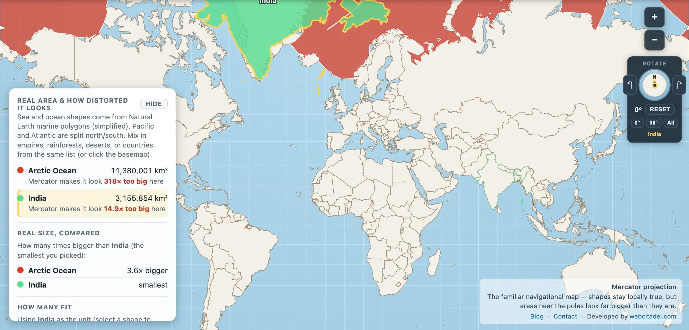 The same comparison on Mercator