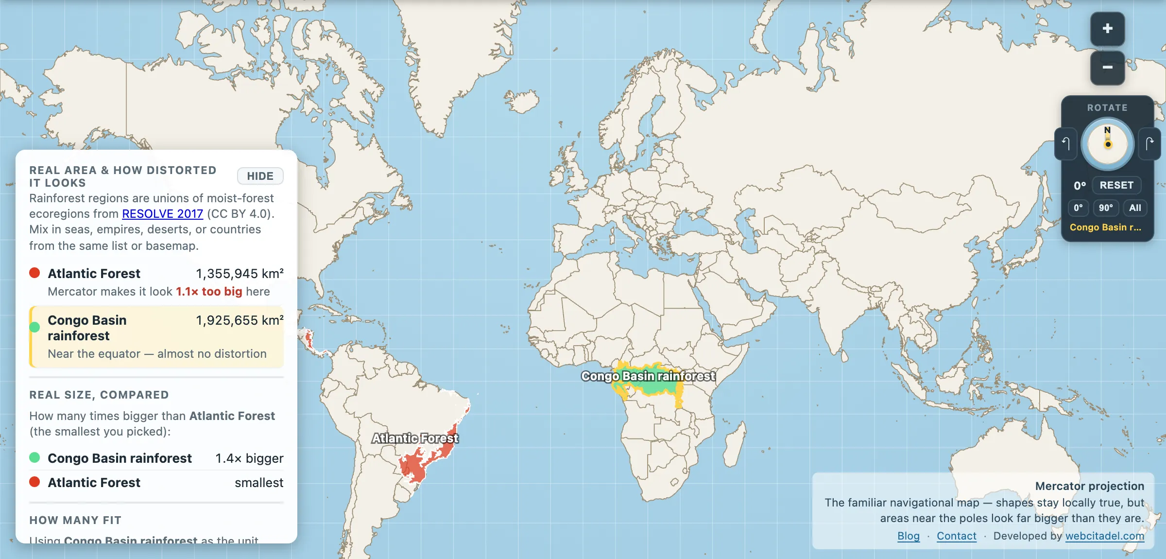 The same comparison on Mercator