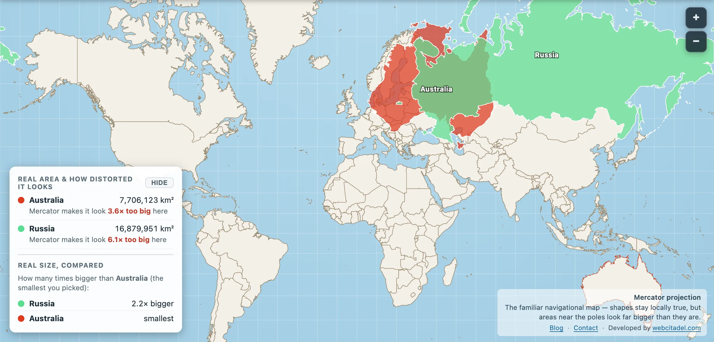 Australia dragged up to Russia&rsquo;s latitude on a Mercator map