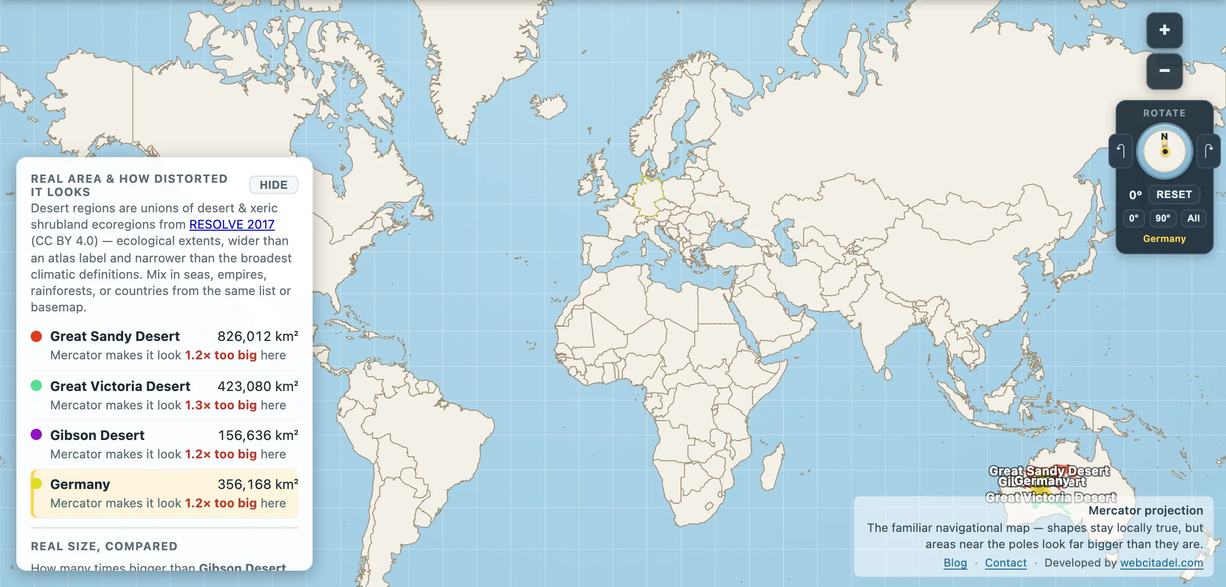 The same comparison on Mercator
