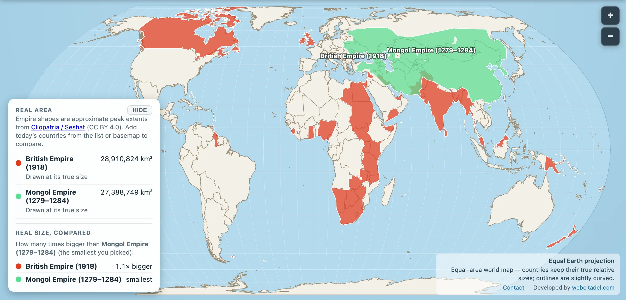 British Empire (1918) and Mongol Empire peak extents