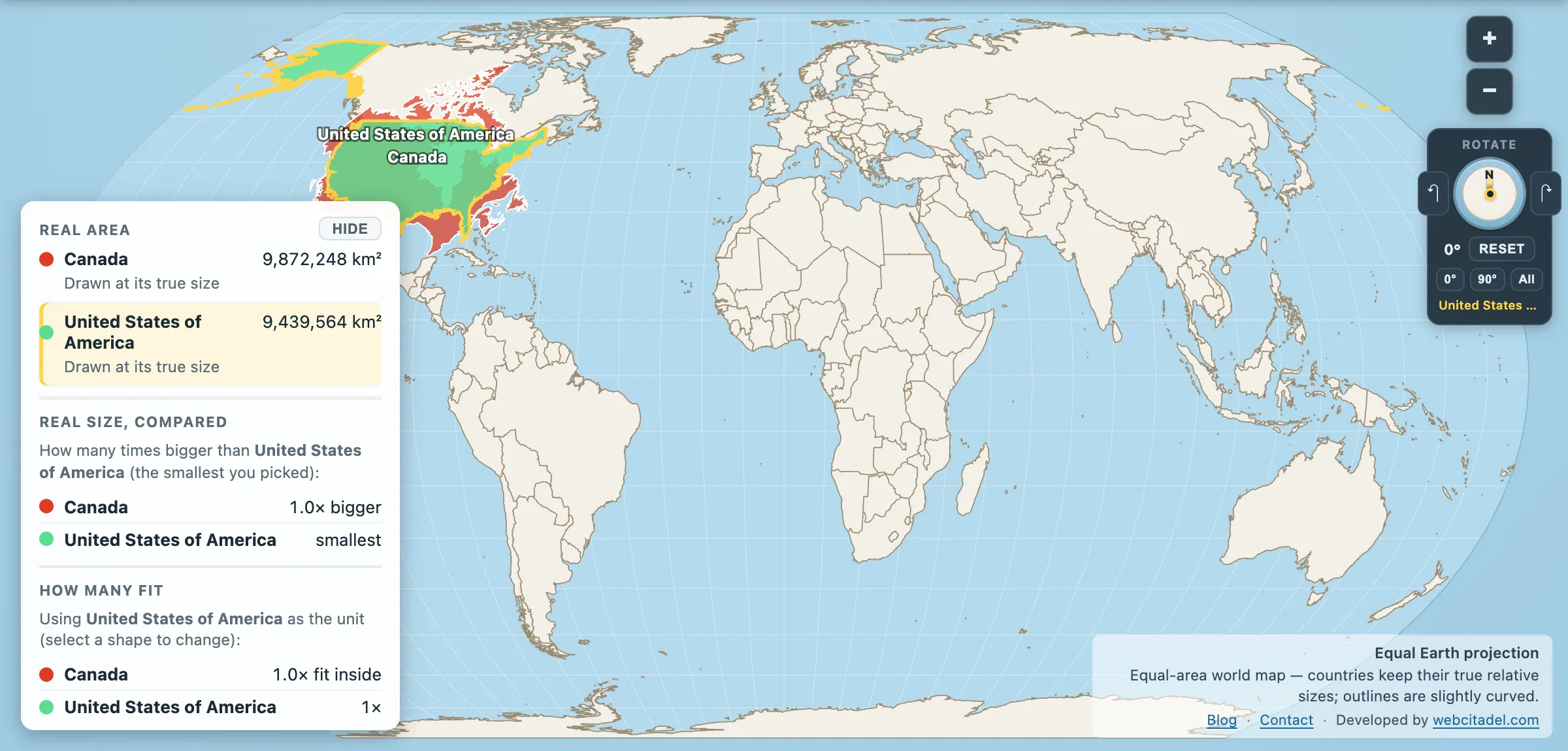 The same comparison on Equal Earth