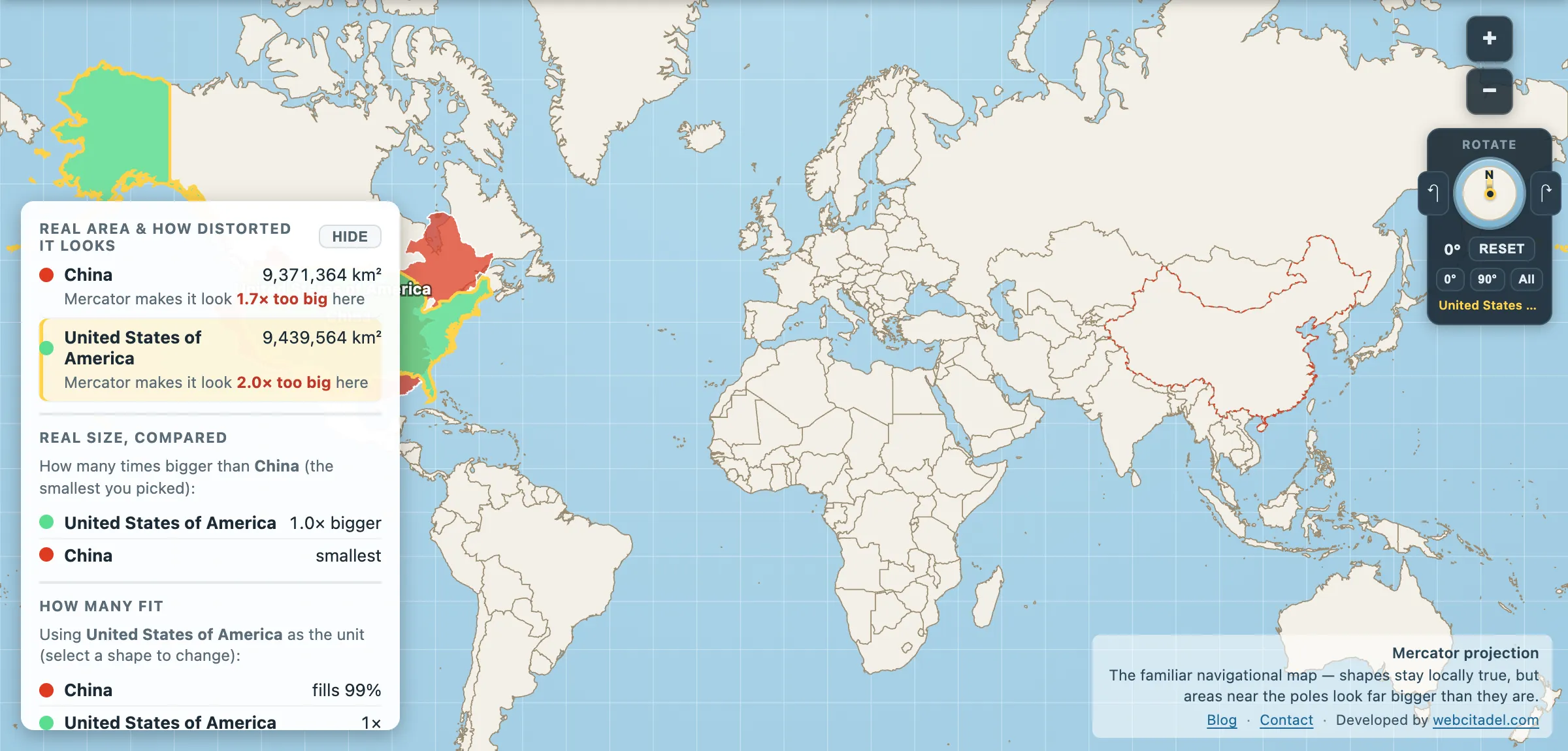 The same comparison on Mercator