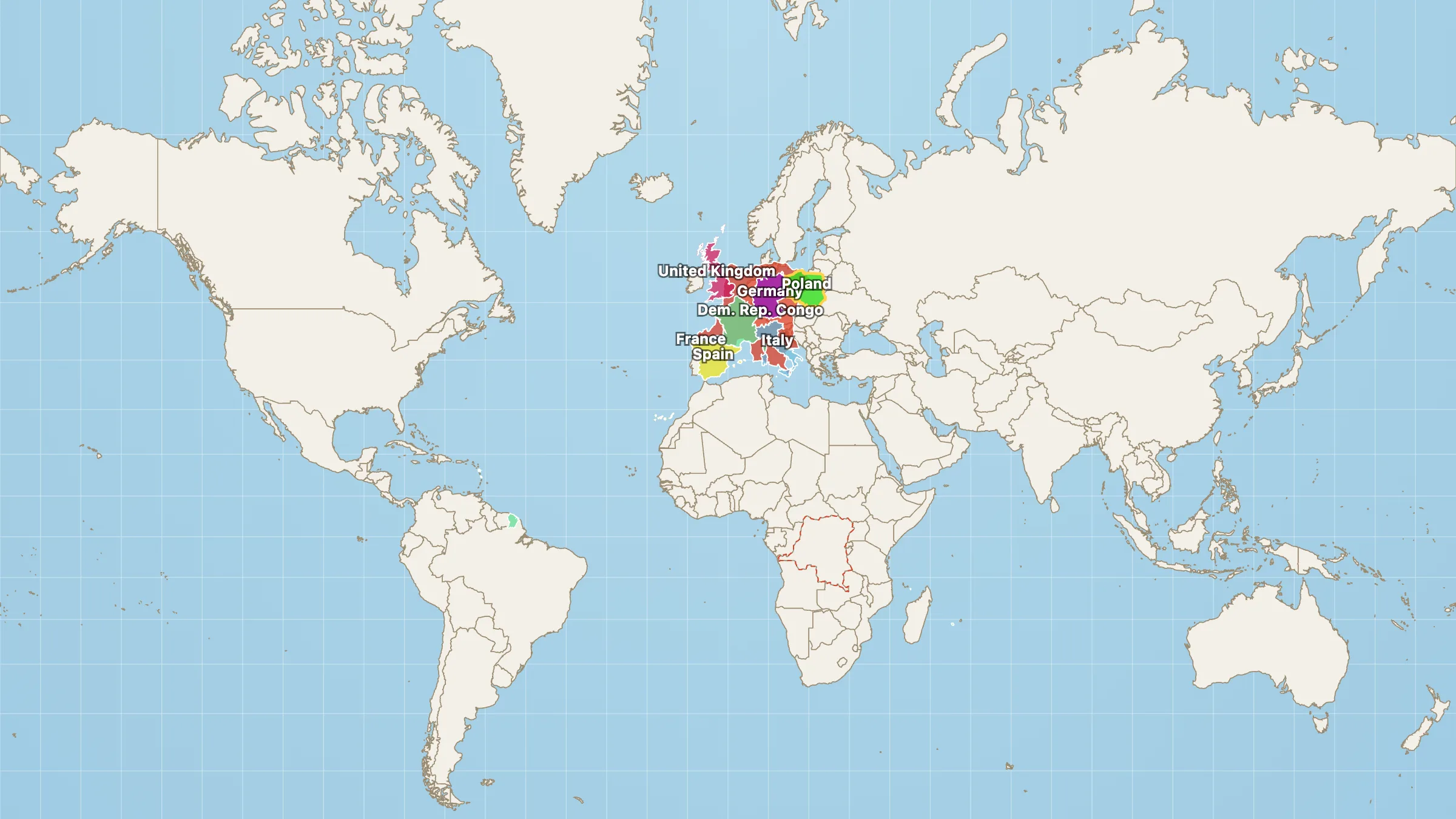 The same comparison on Mercator