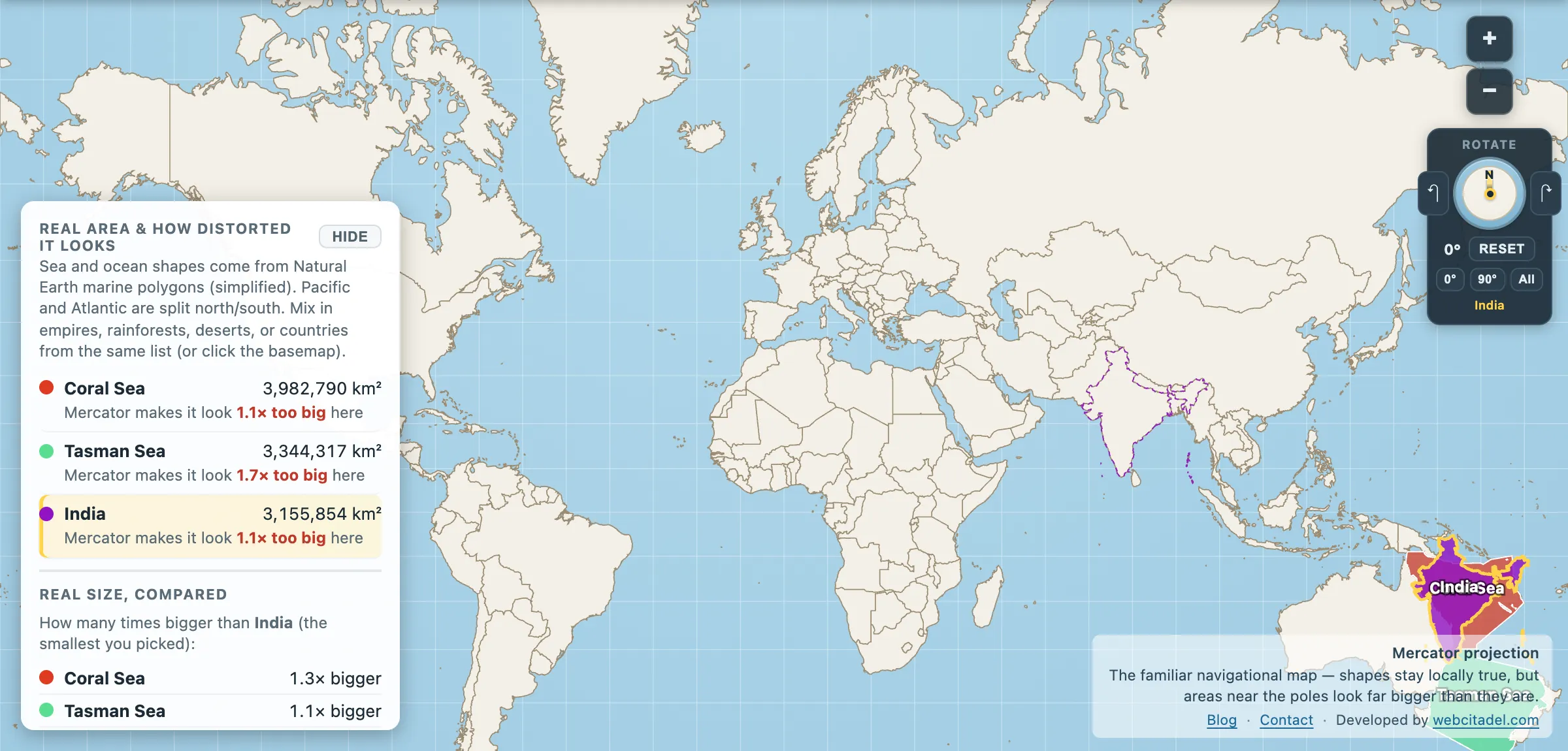 The same comparison on Mercator