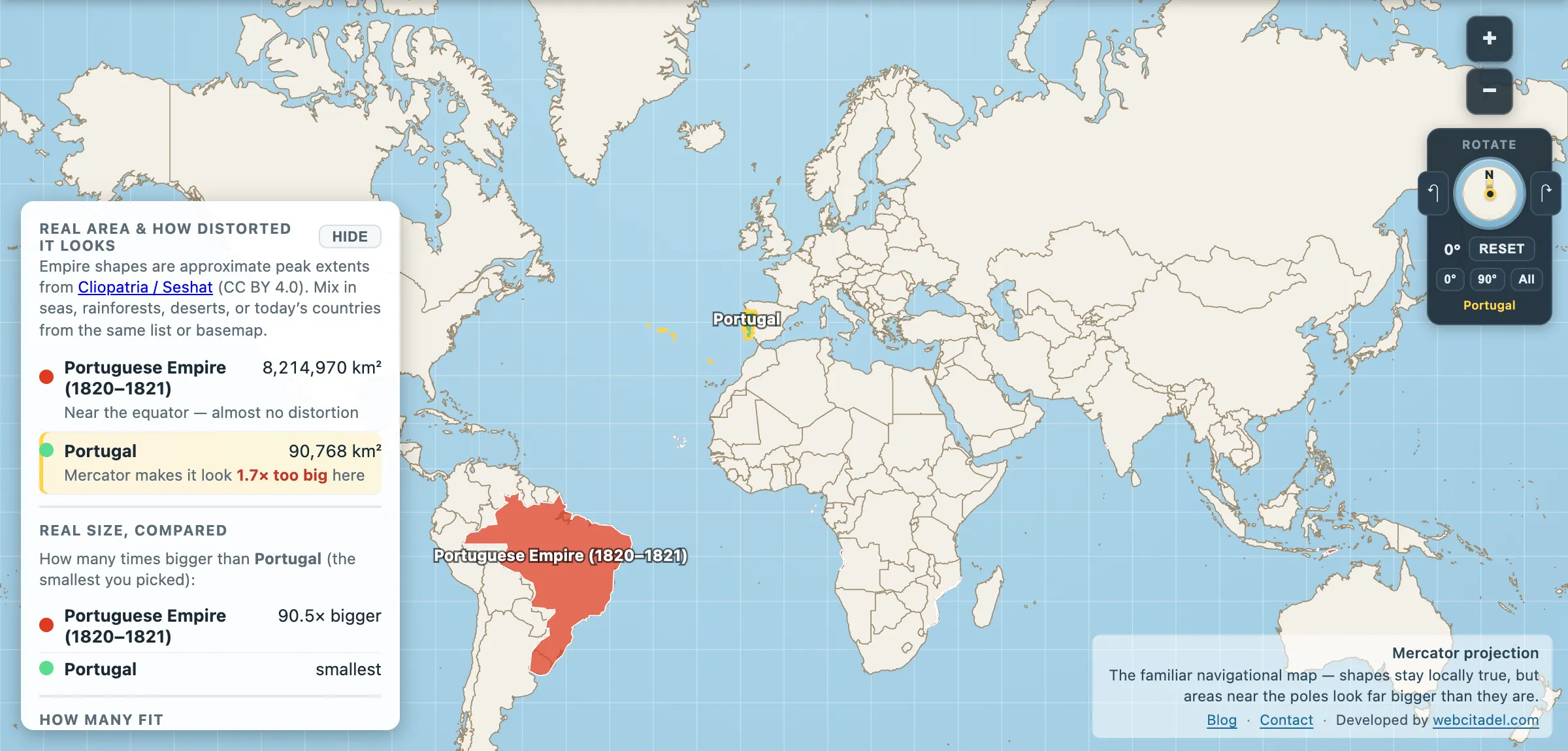 The same comparison on Mercator