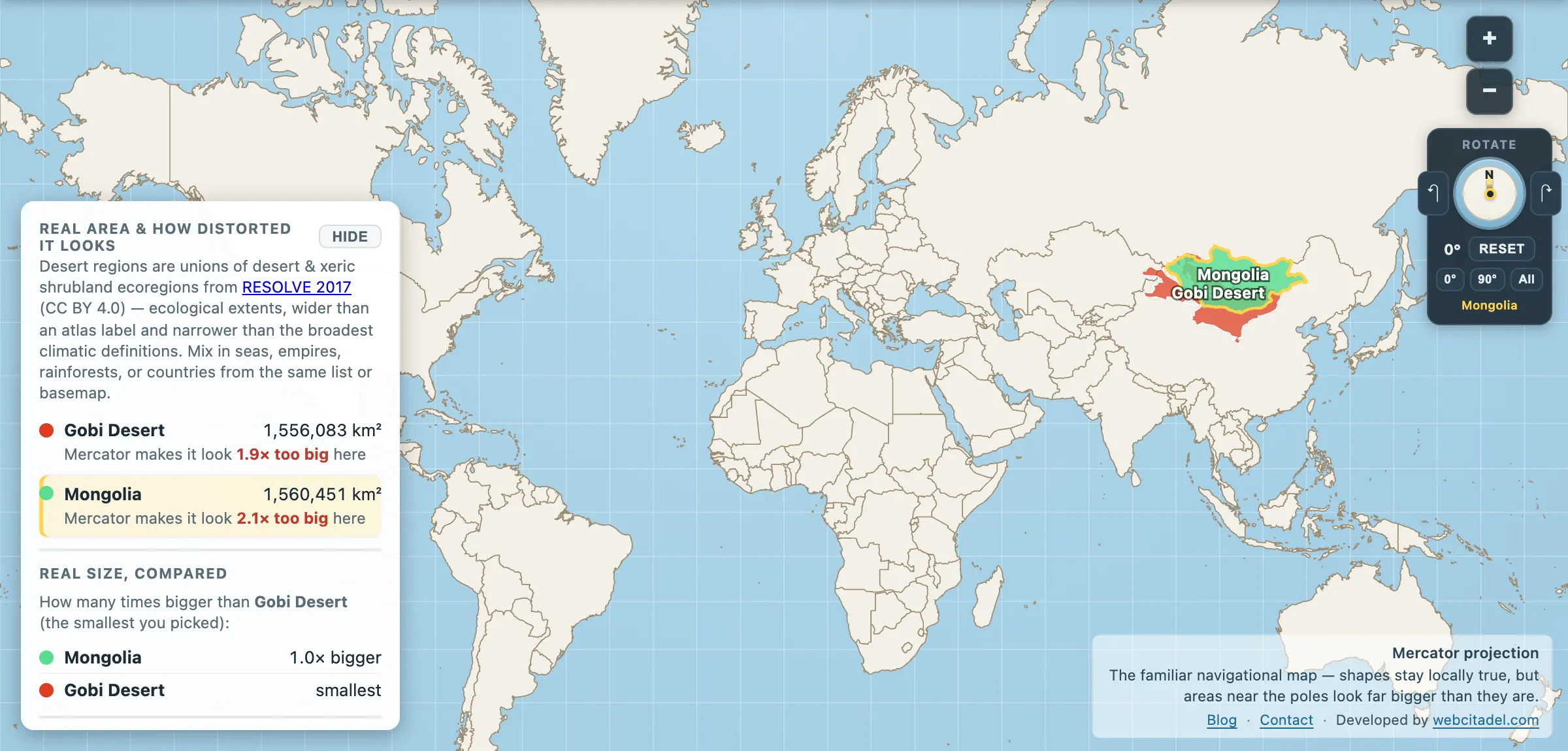 The same comparison on Mercator