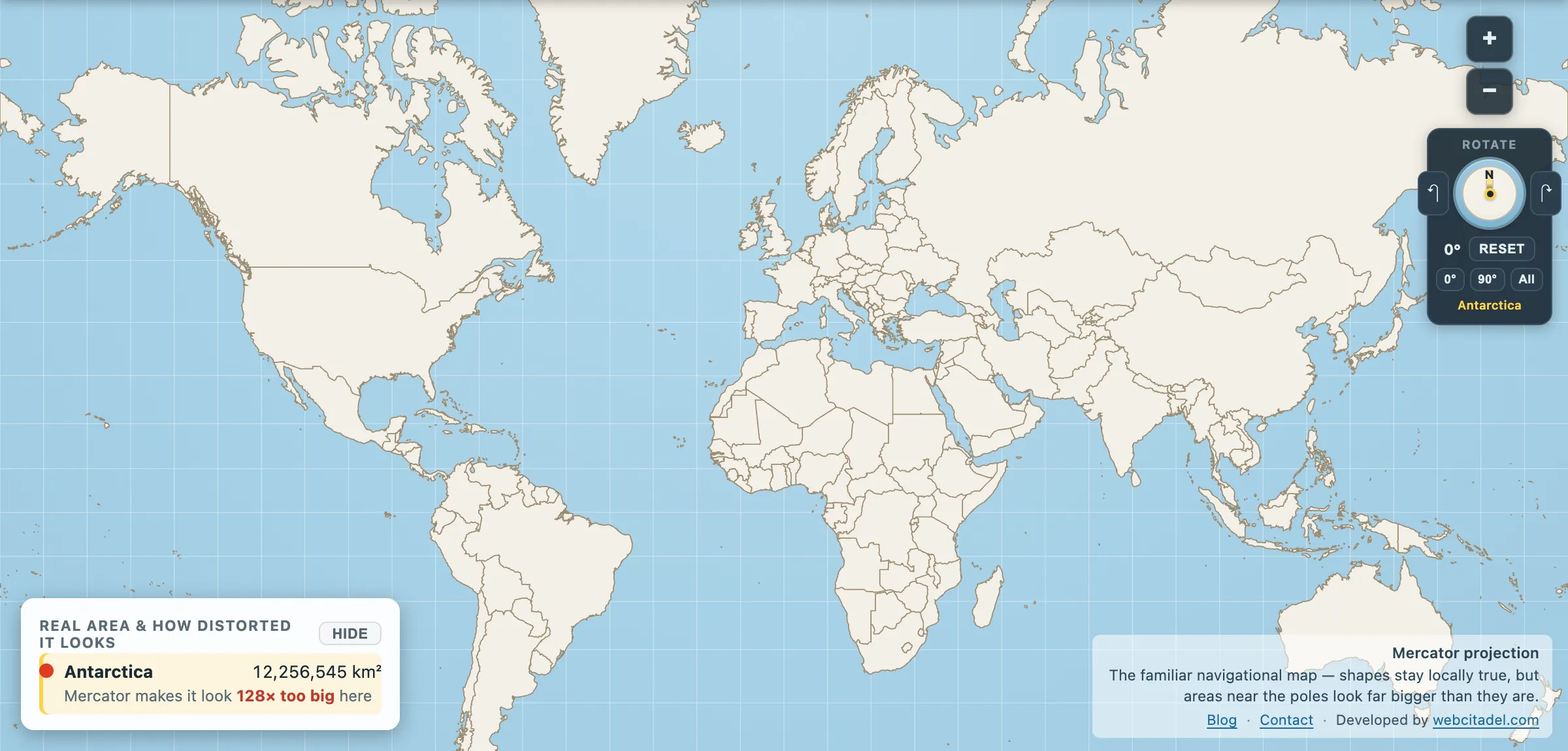 Antarctica on a Mercator map