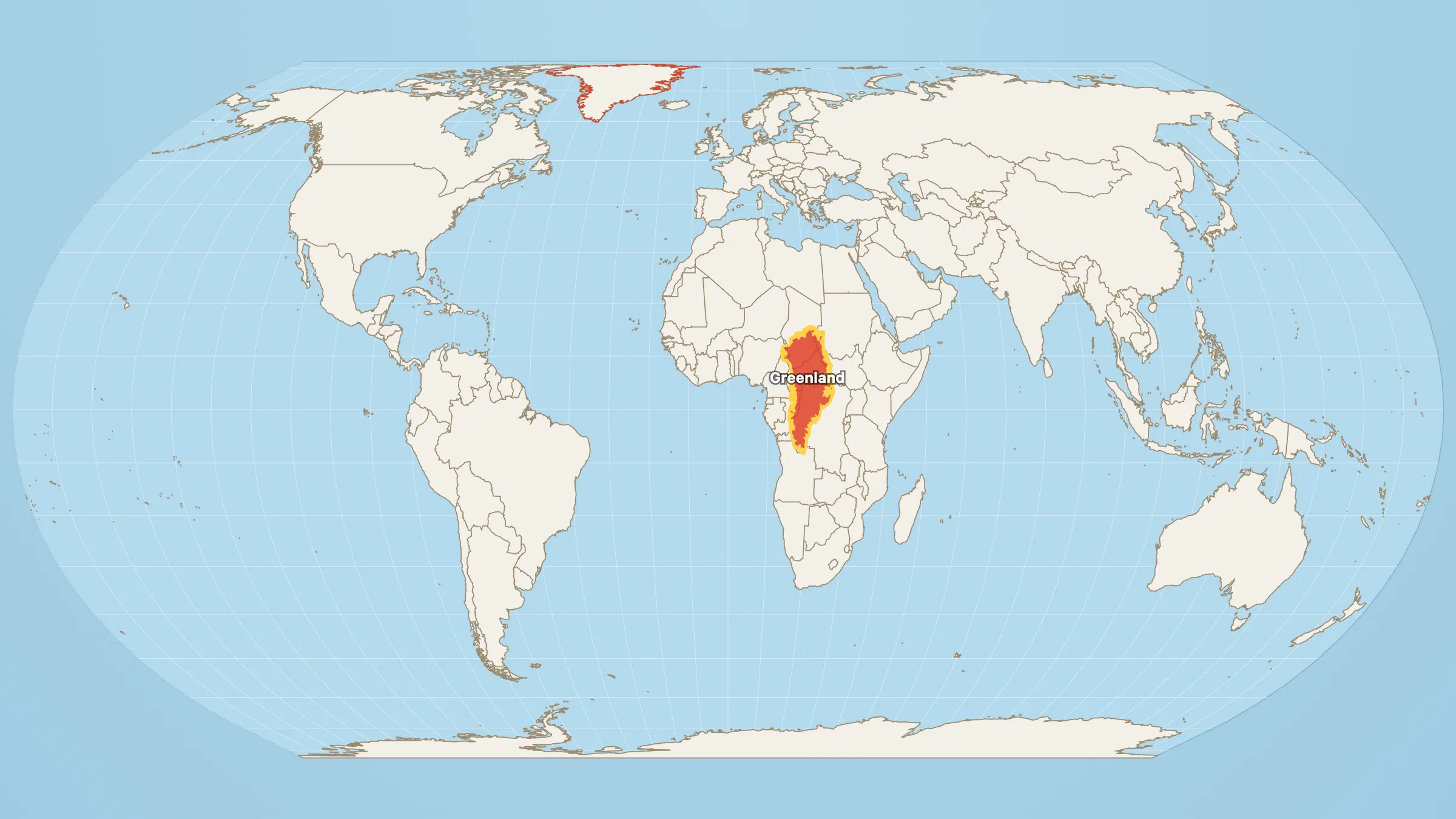 Greenland parked on Africa at true size