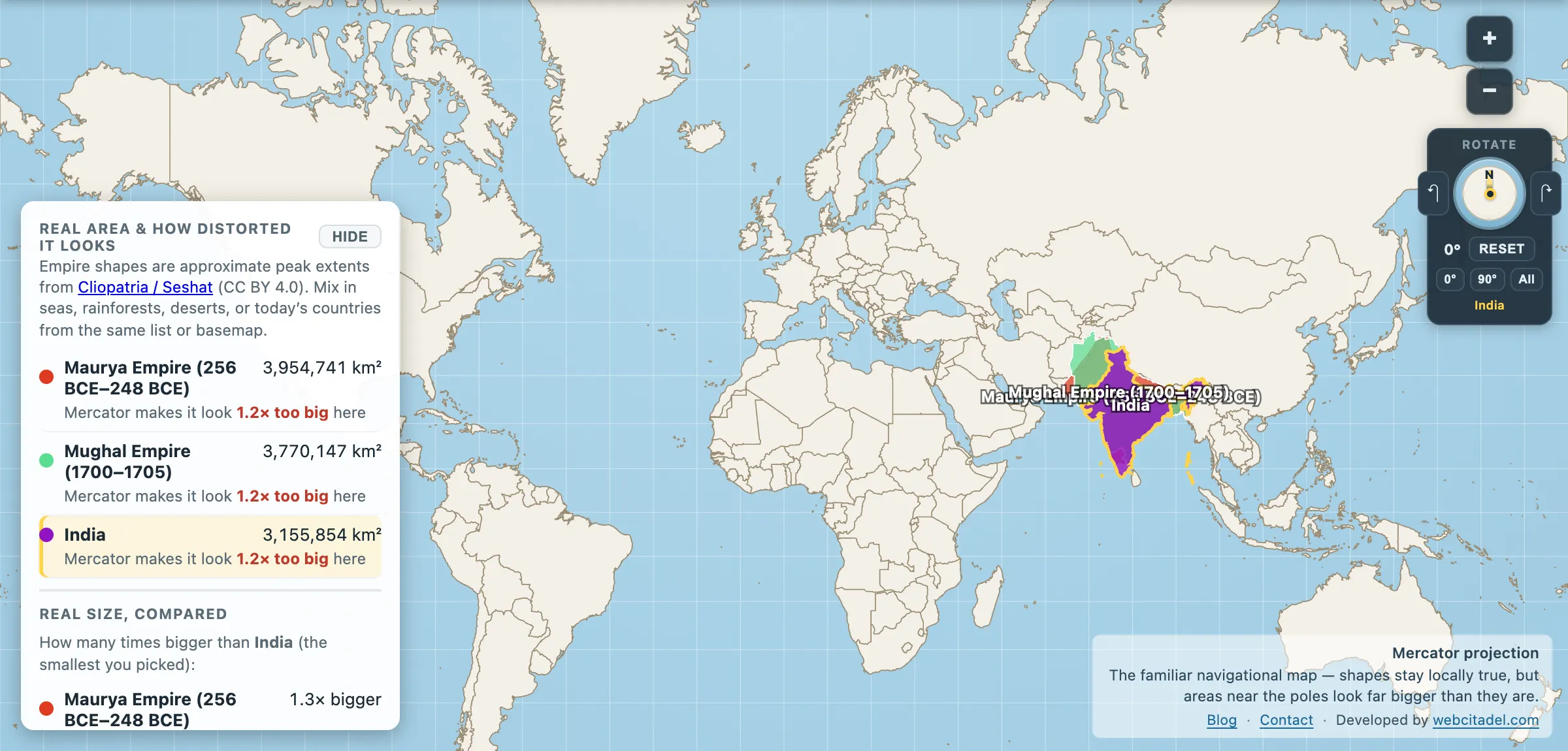 The same comparison on Mercator