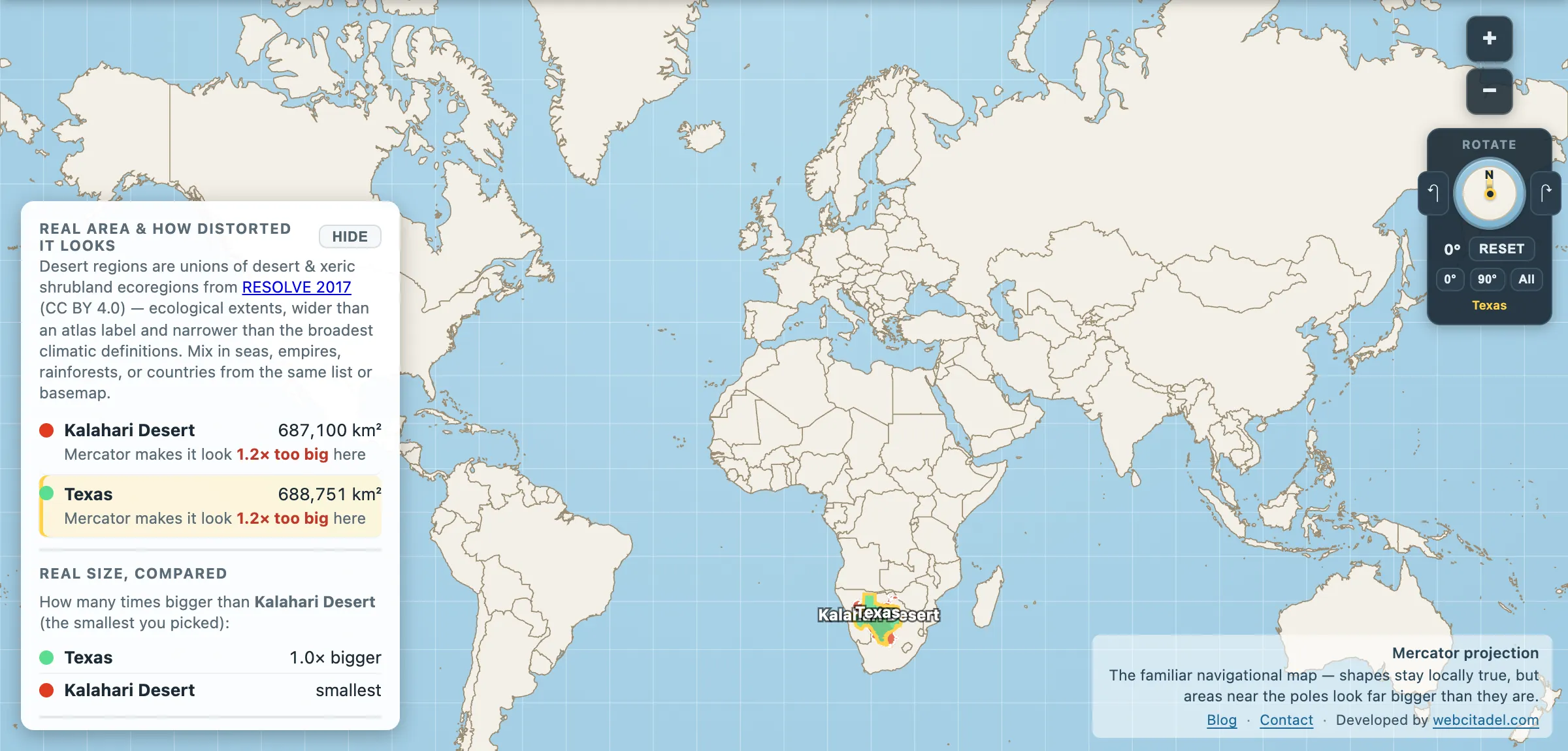 The same comparison on Mercator