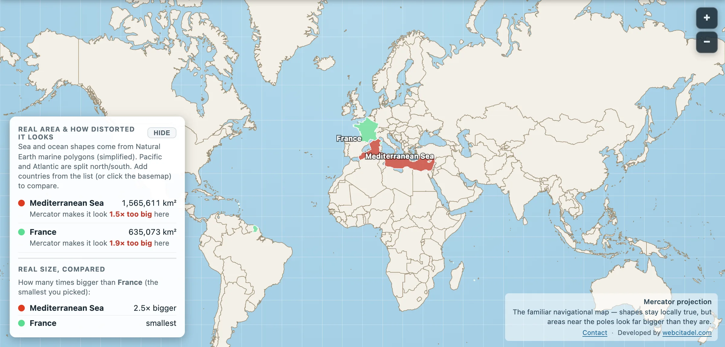 Mediterranean Sea compared with France