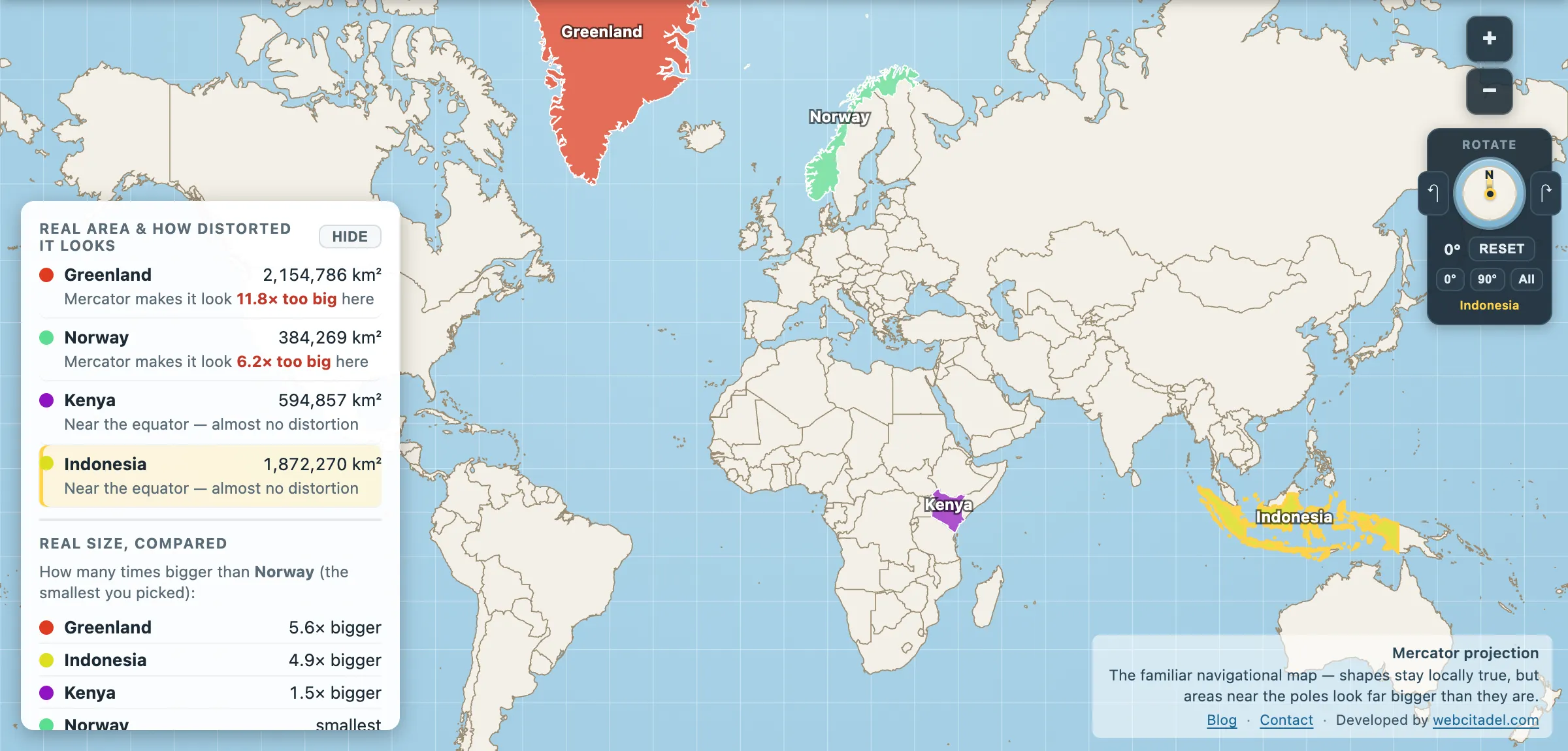 Countries ranked by Mercator distortion