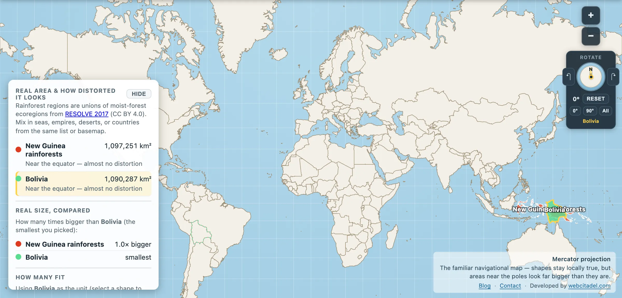 The same comparison on Mercator