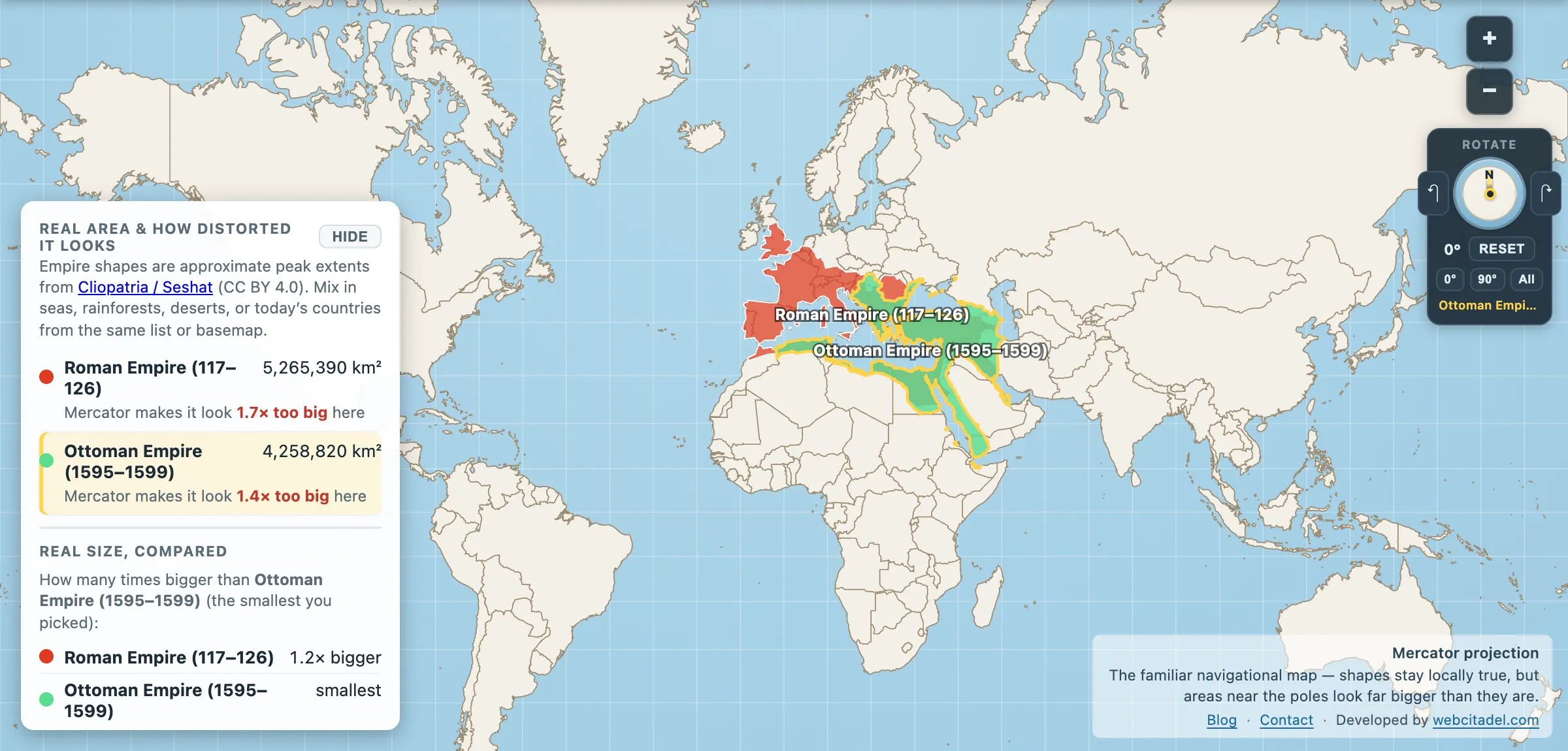 The same comparison on Mercator