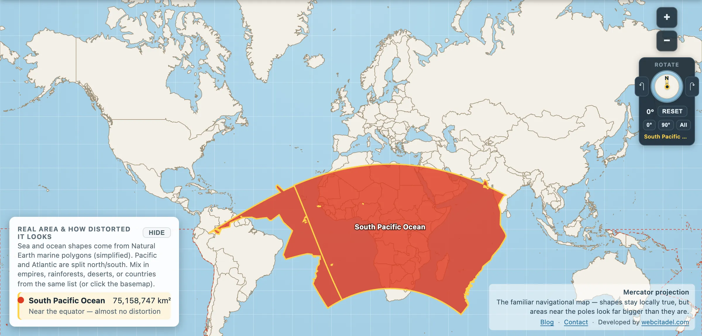 The same comparison on Mercator