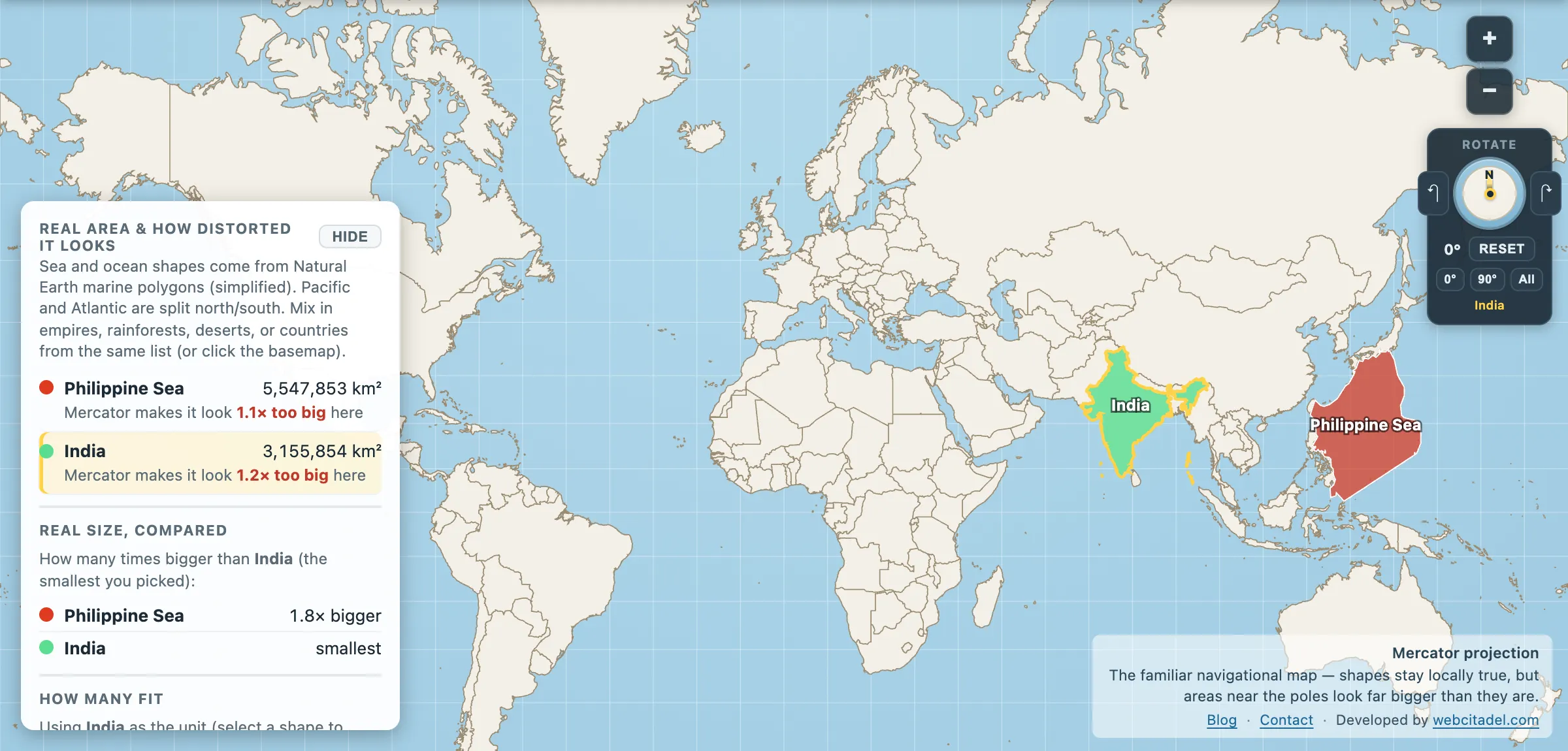 The same comparison on Mercator