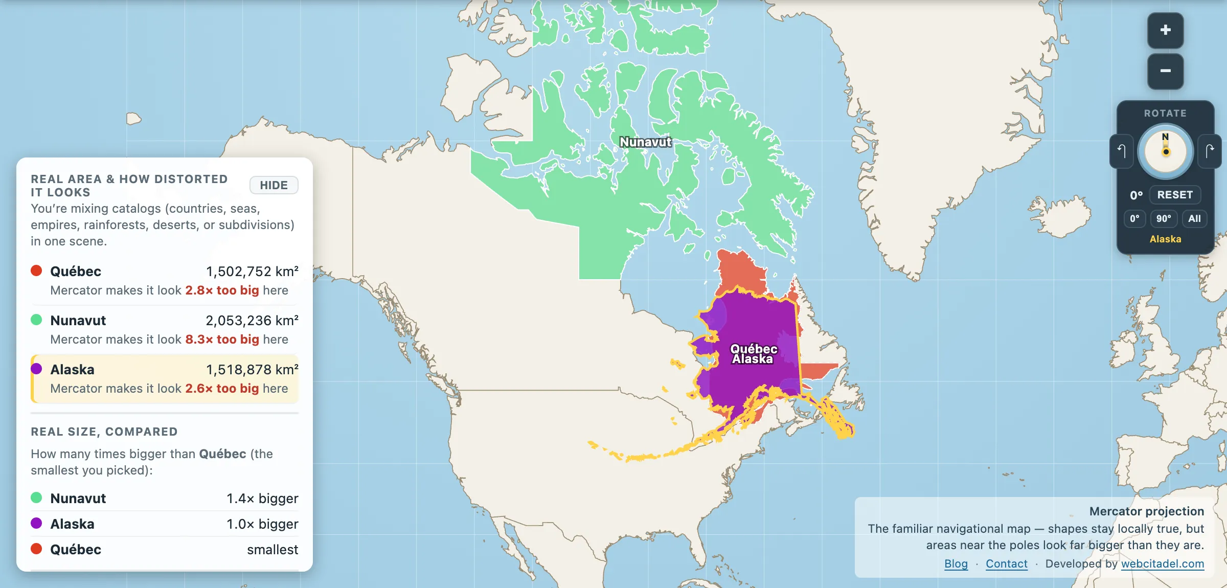 The same comparison on Mercator