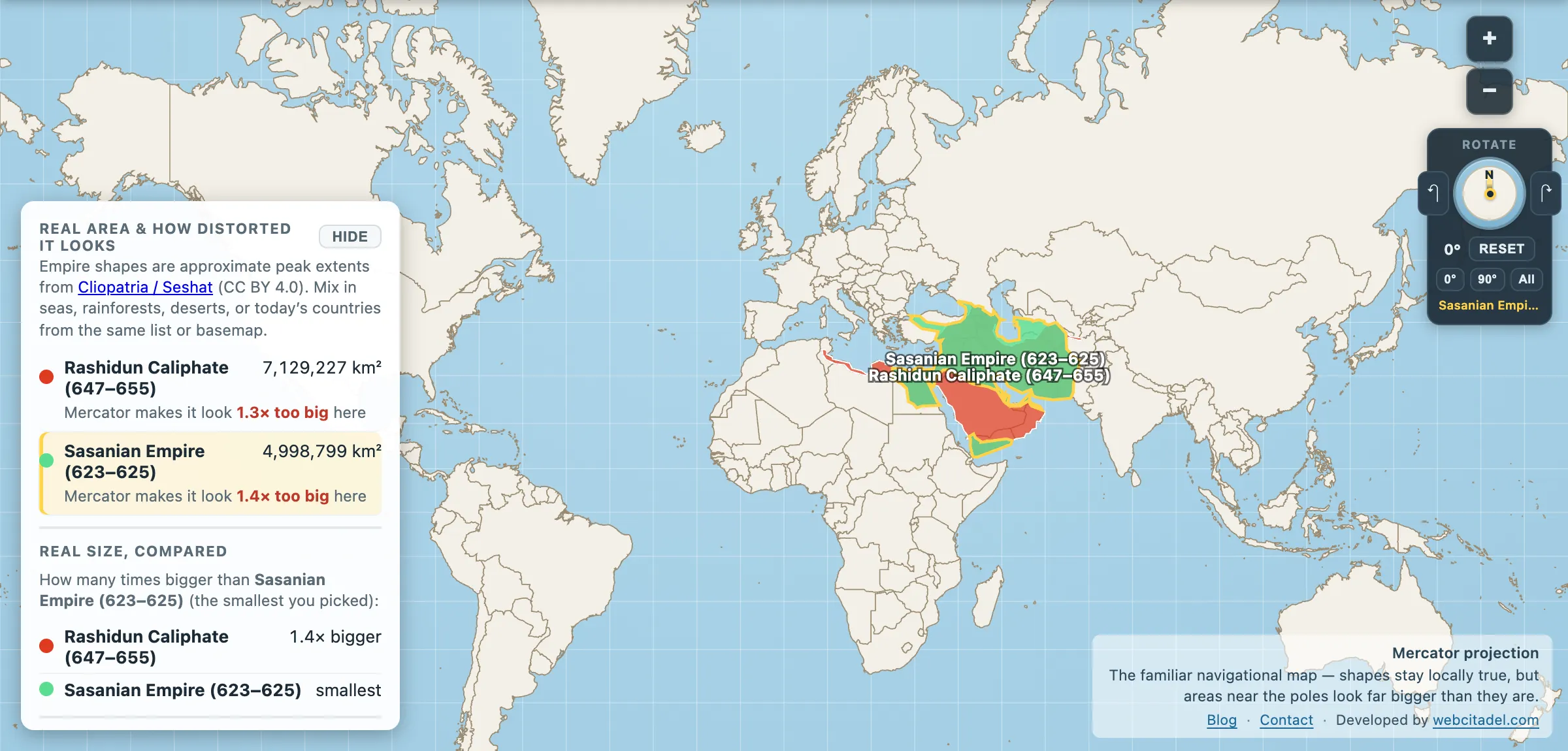 The same comparison on Mercator