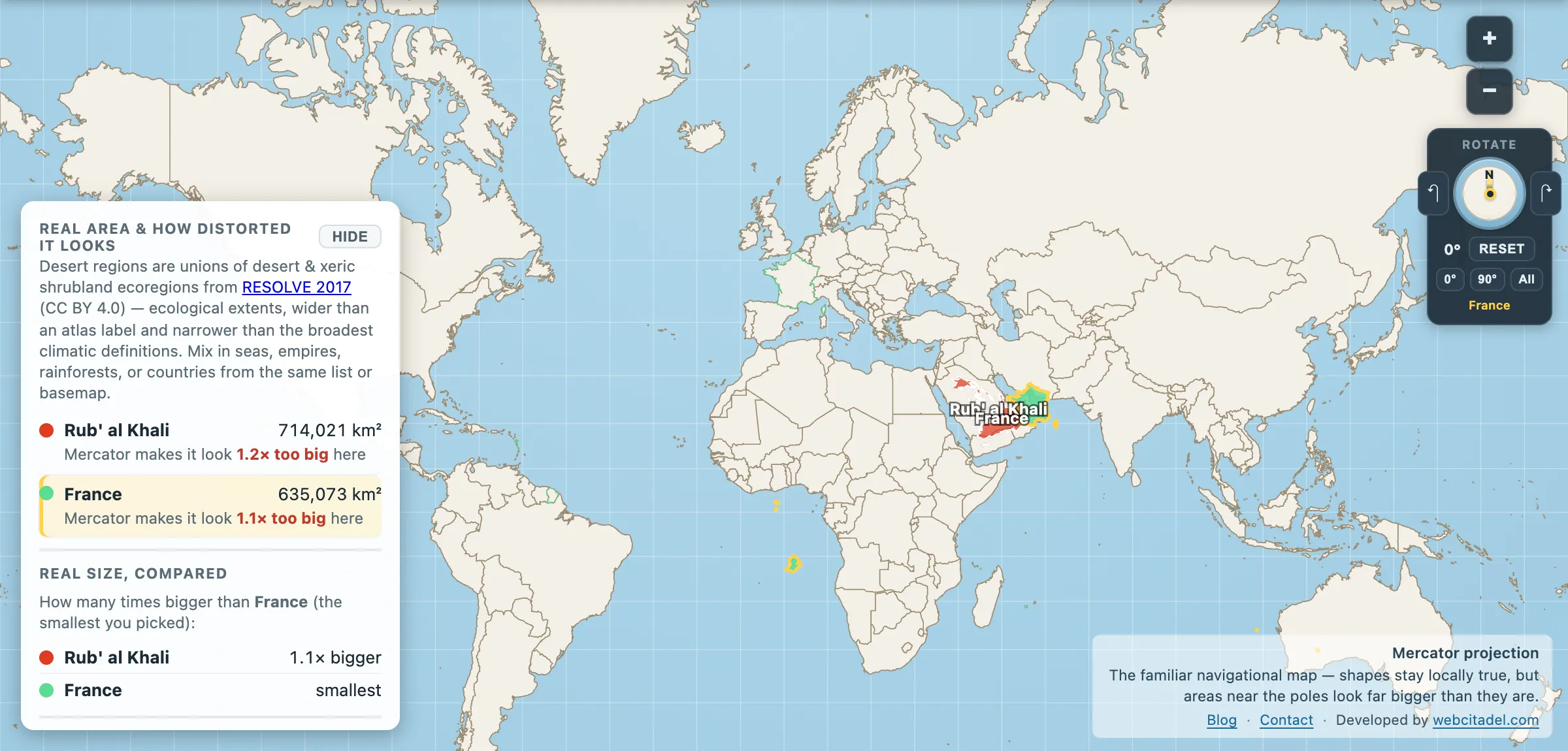 The same comparison on Mercator