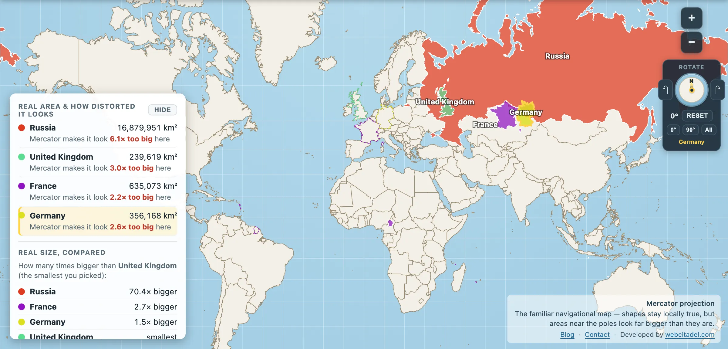 The same comparison on Mercator