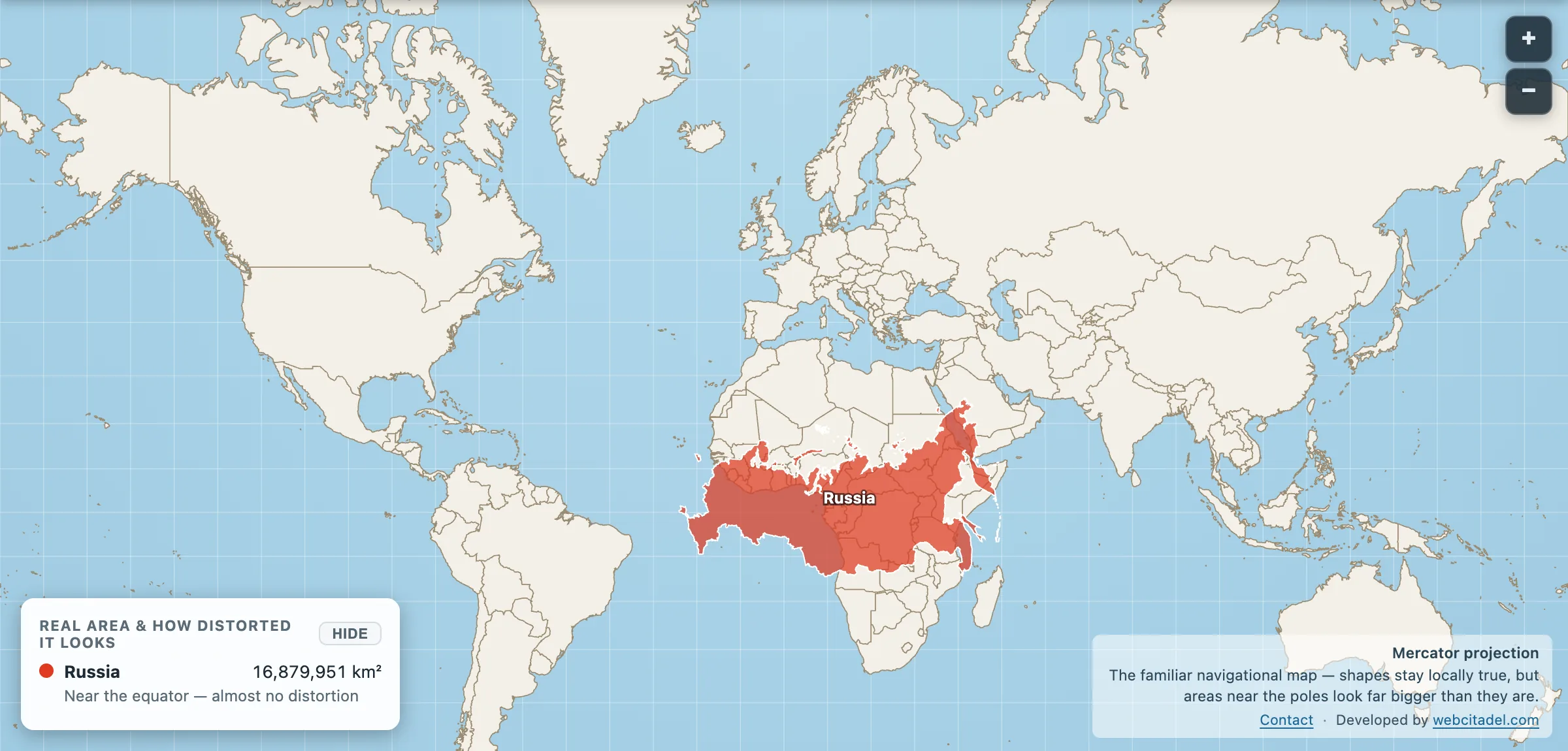 Russia relocated near the equator on Mercator