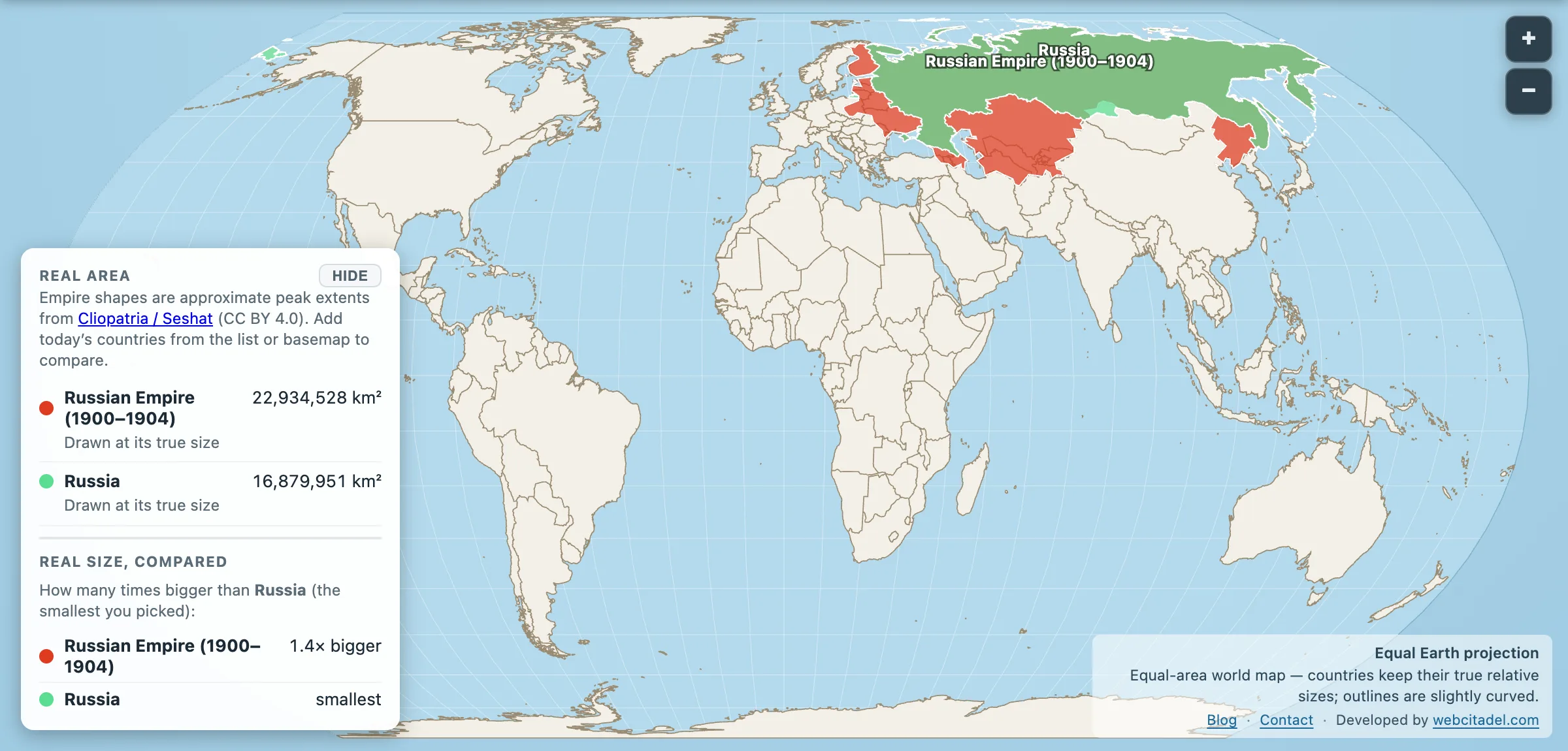 Russian Empire peak extent over modern Russia