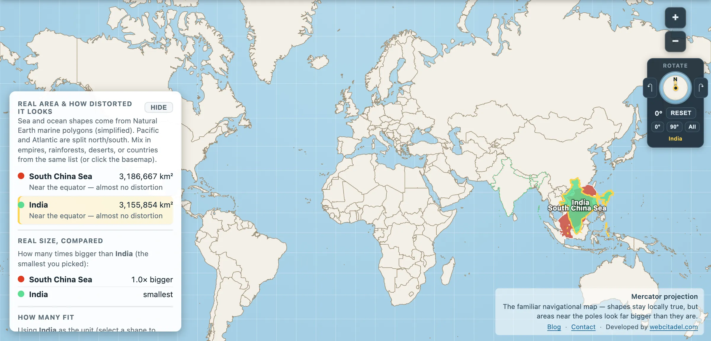 The same comparison on Mercator
