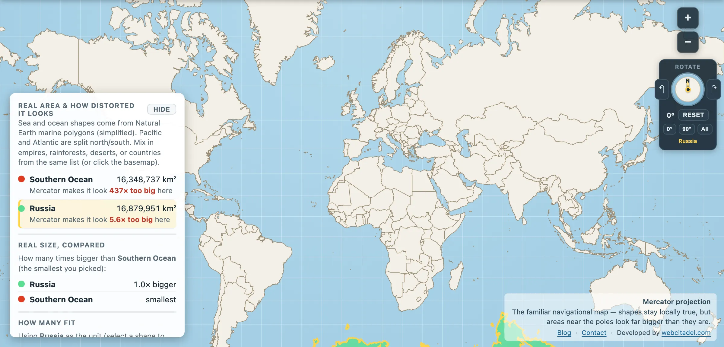 The same comparison on Mercator