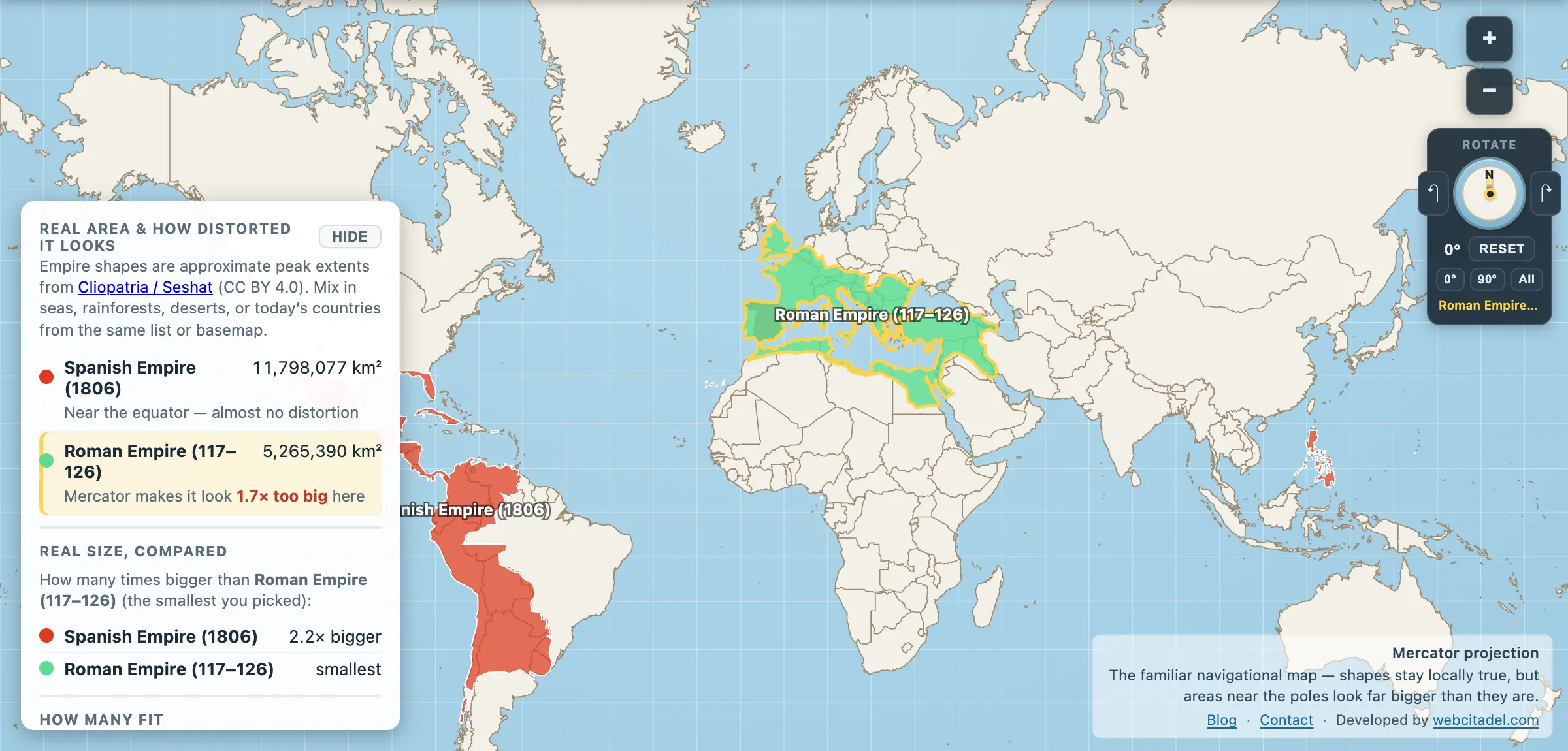 The same comparison on Mercator