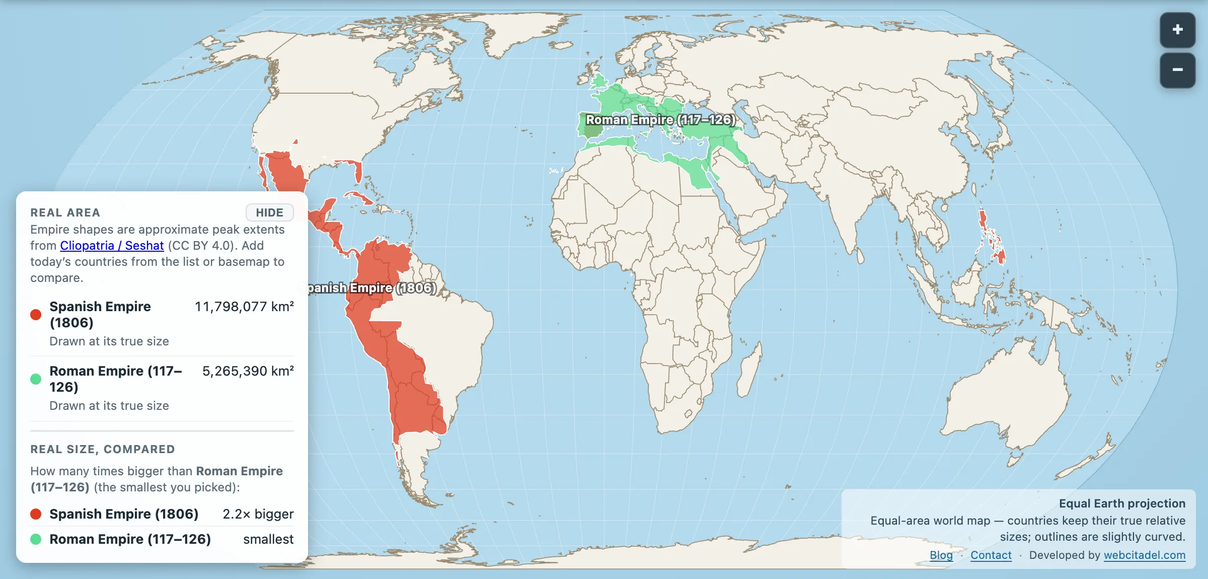 Spanish Empire extent compared with the Roman Empire
