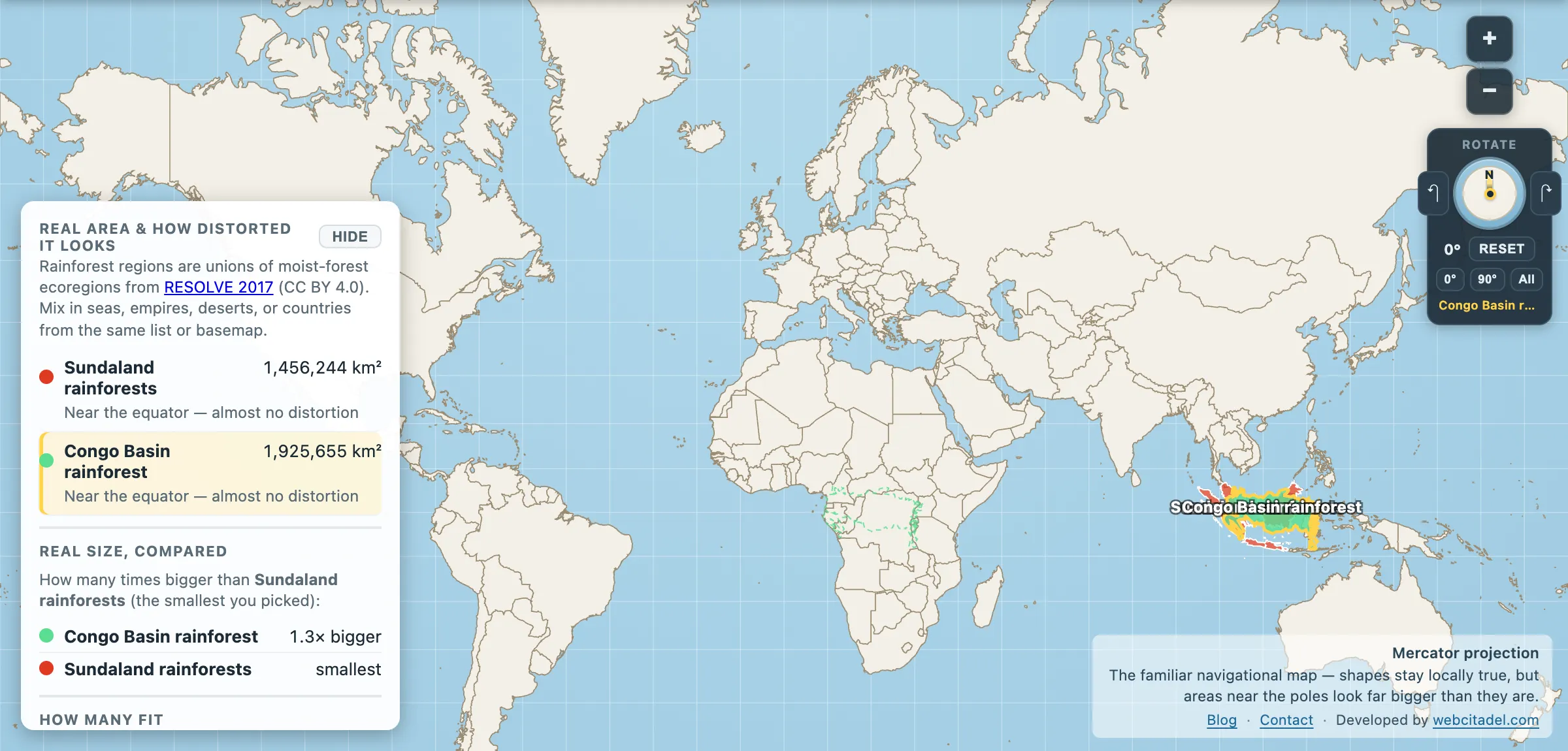 The same comparison on Mercator