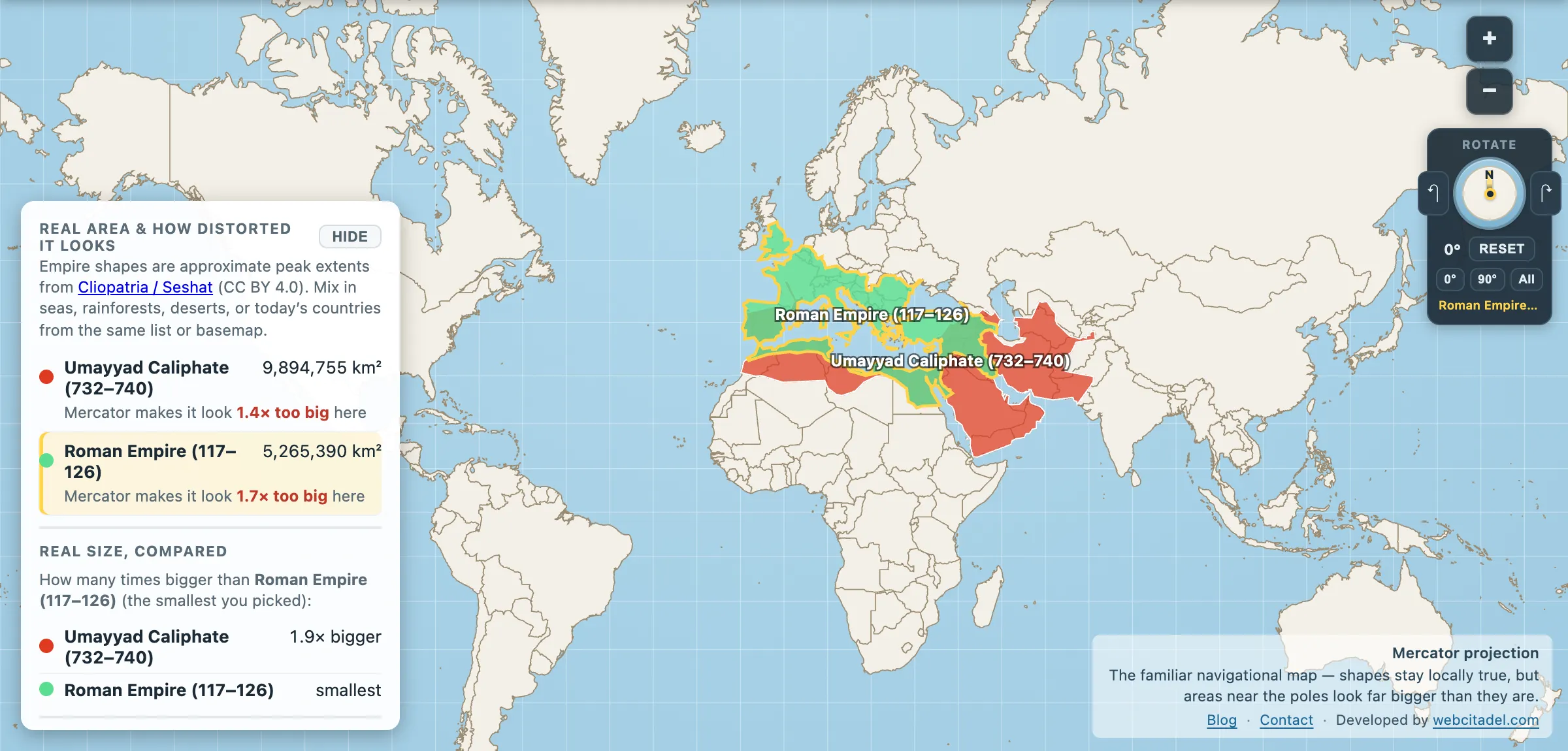 The same comparison on Mercator