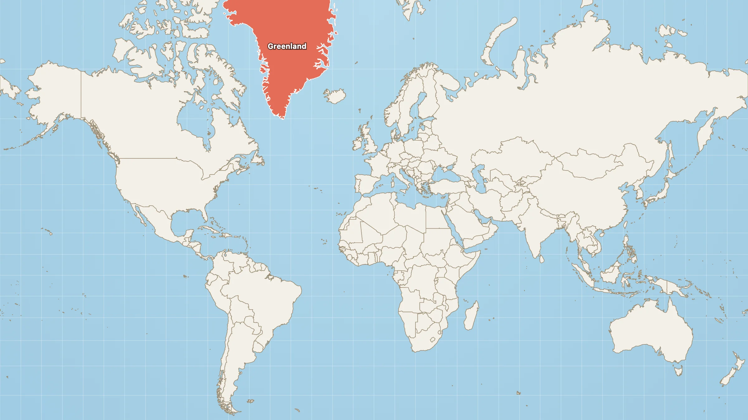 Greenland inflated on a Mercator map