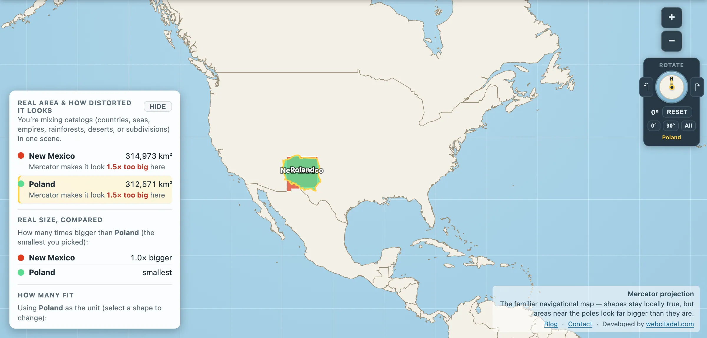 The same comparison on Mercator