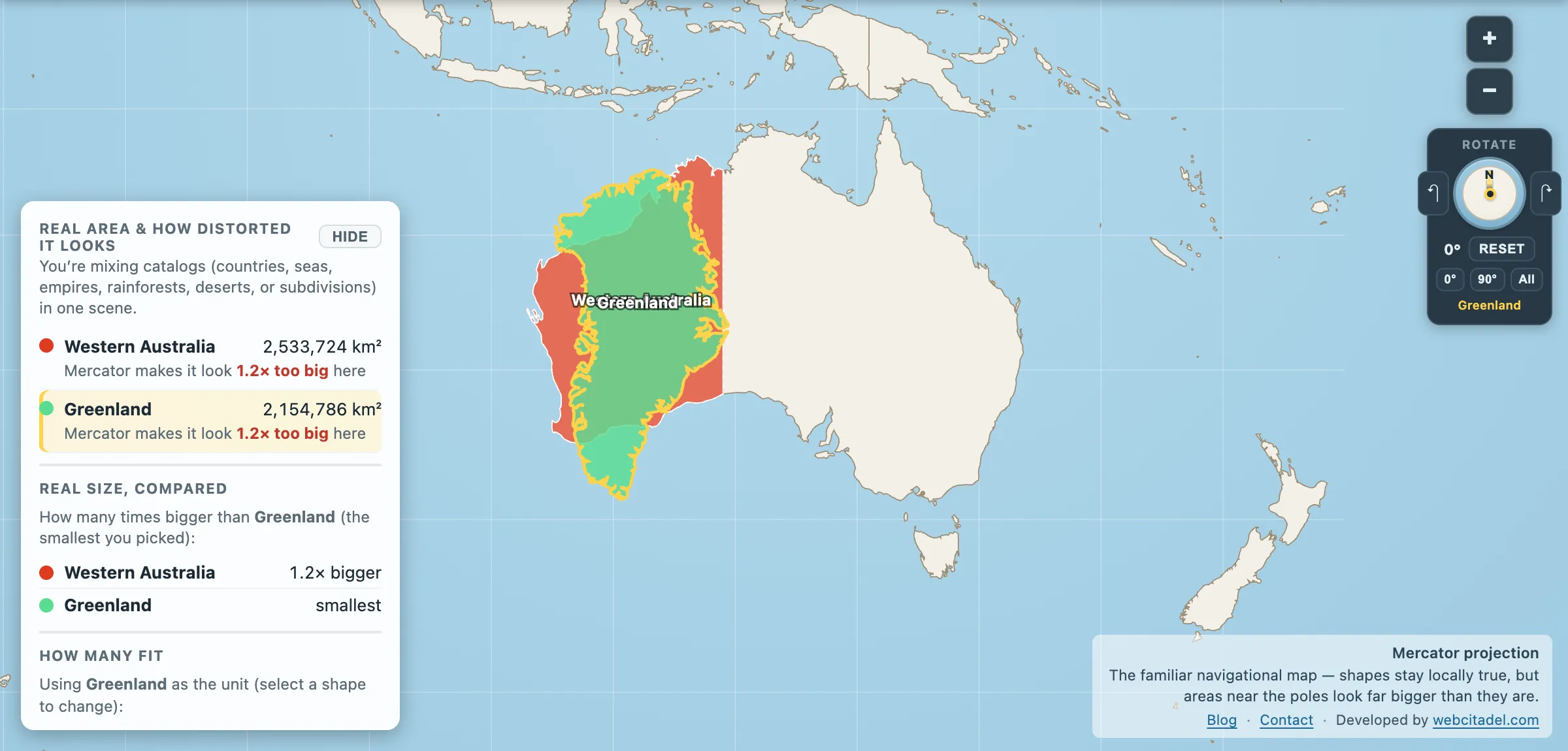 The same comparison on Mercator