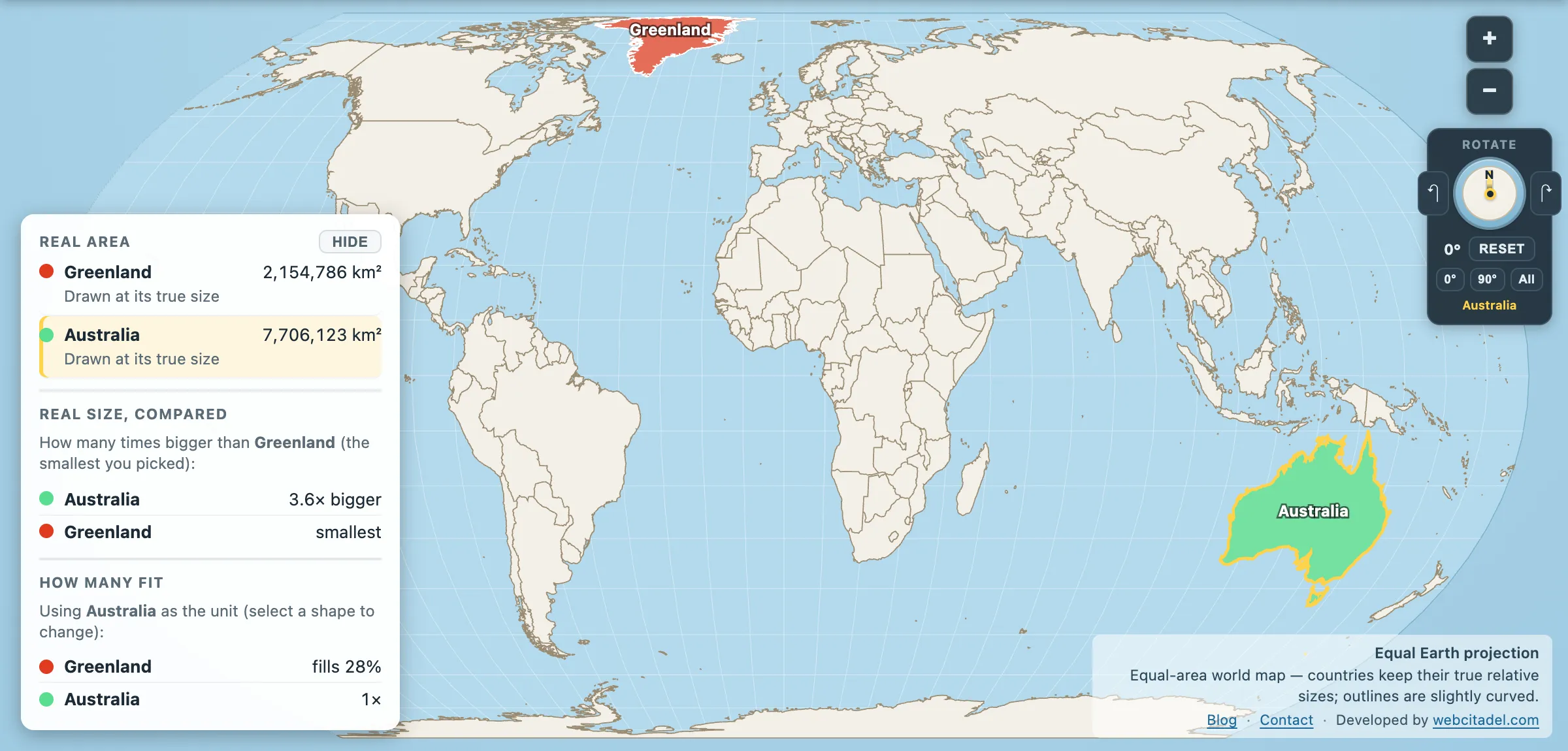 The same comparison on Equal Earth