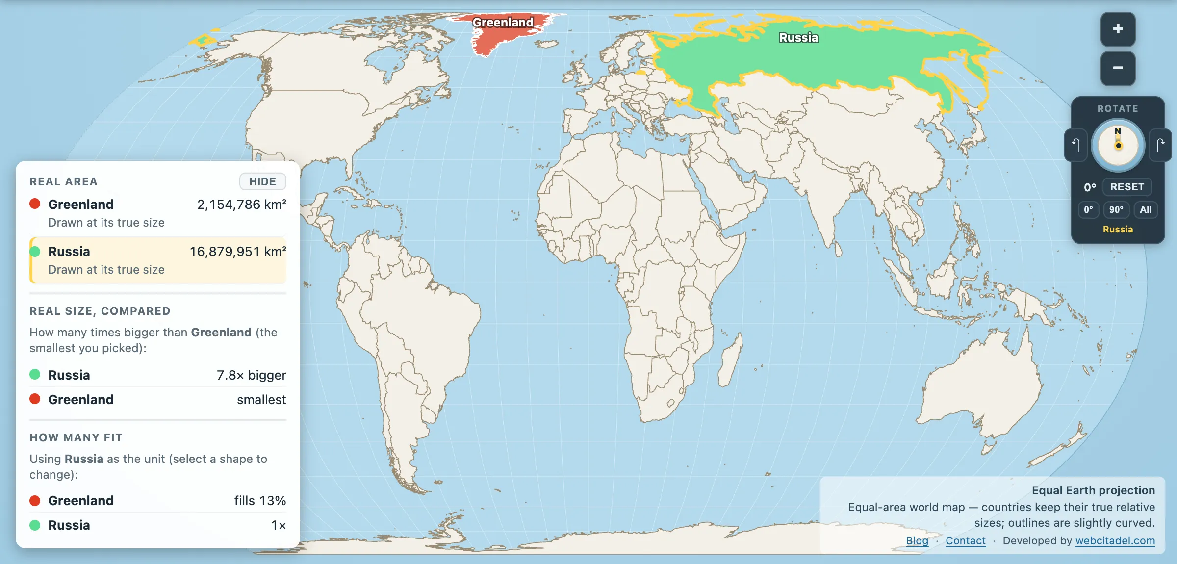 The same comparison on Equal Earth
