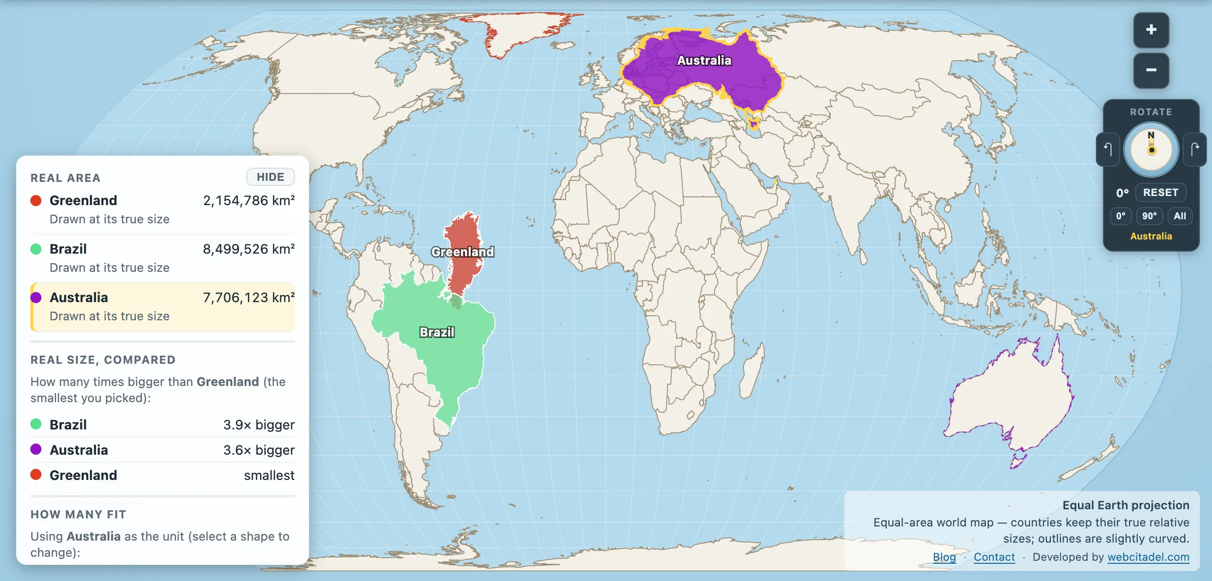 The same comparison on Equal Earth